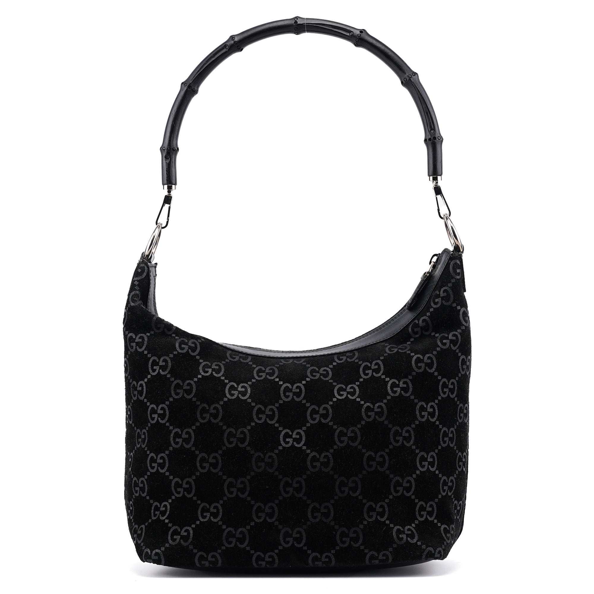 1997 Black GG Suede Bamboo Shoulder Bag
