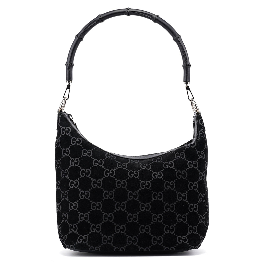 1997 Black GG Suede Bamboo Shoulder Bag