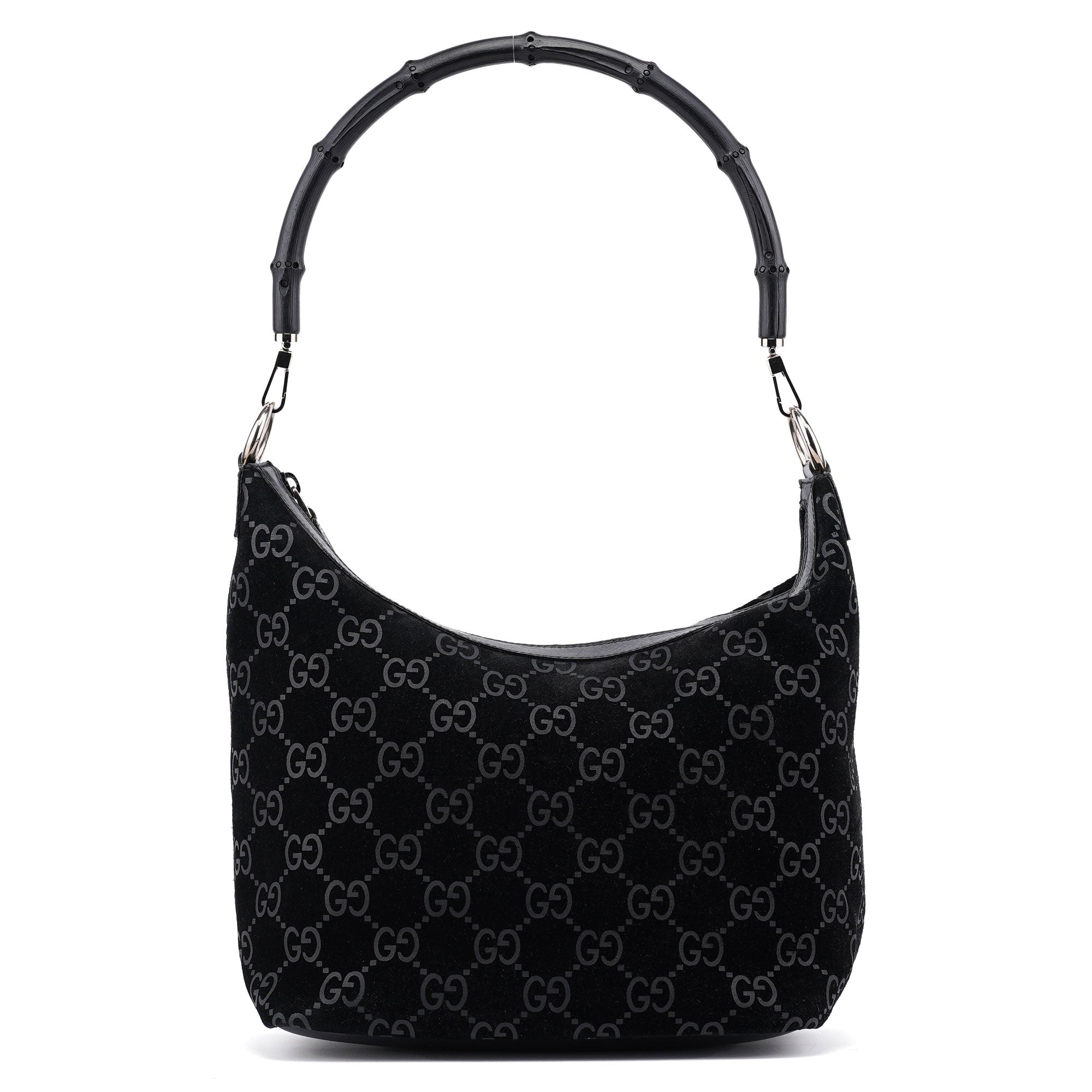 1997 Black GG Suede Bamboo Shoulder Bag