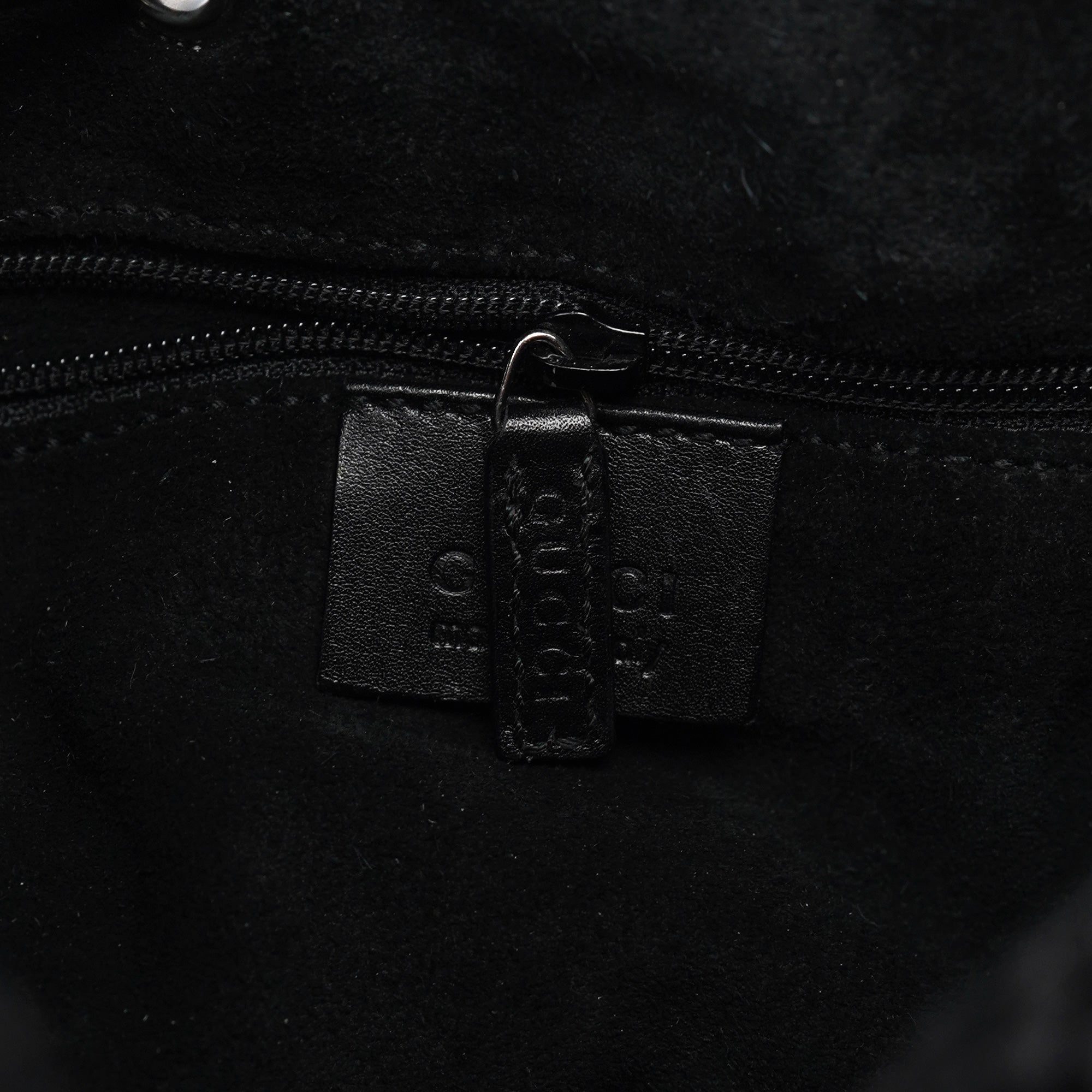 1997 Black GG Suede Drawstring Shoulder Bag