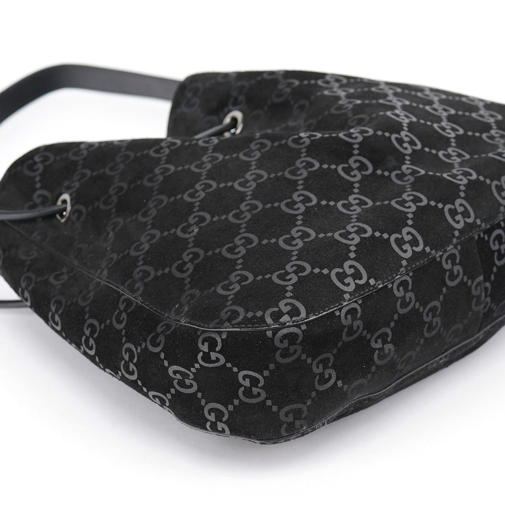 1997 Black GG Suede Drawstring Shoulder Bag