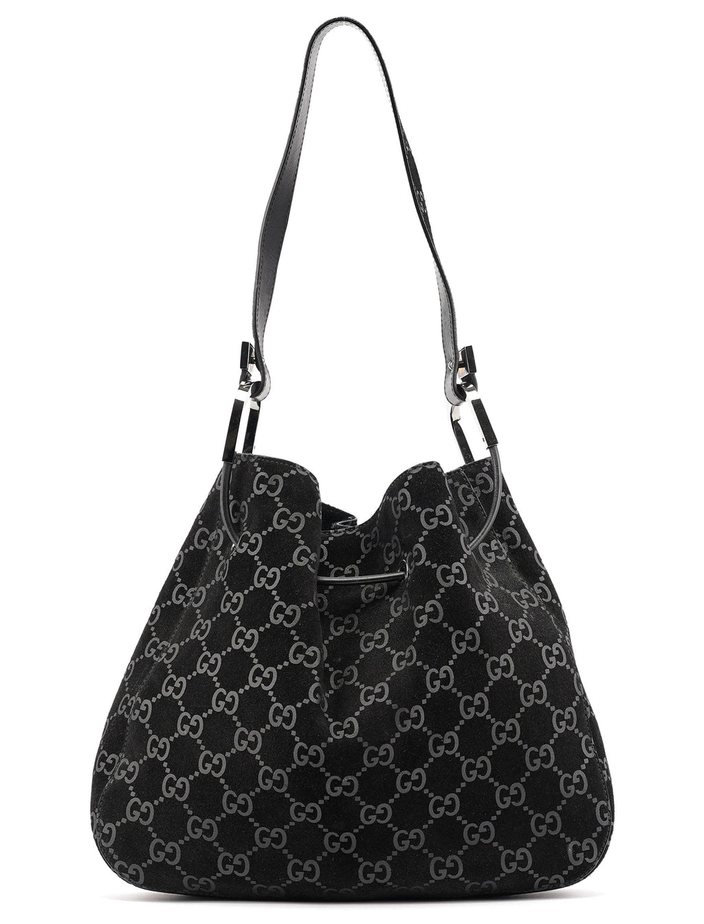 1997 Black GG Suede Drawstring Shoulder Bag