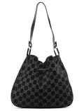 1997 Black GG Suede Drawstring Shoulder Bag