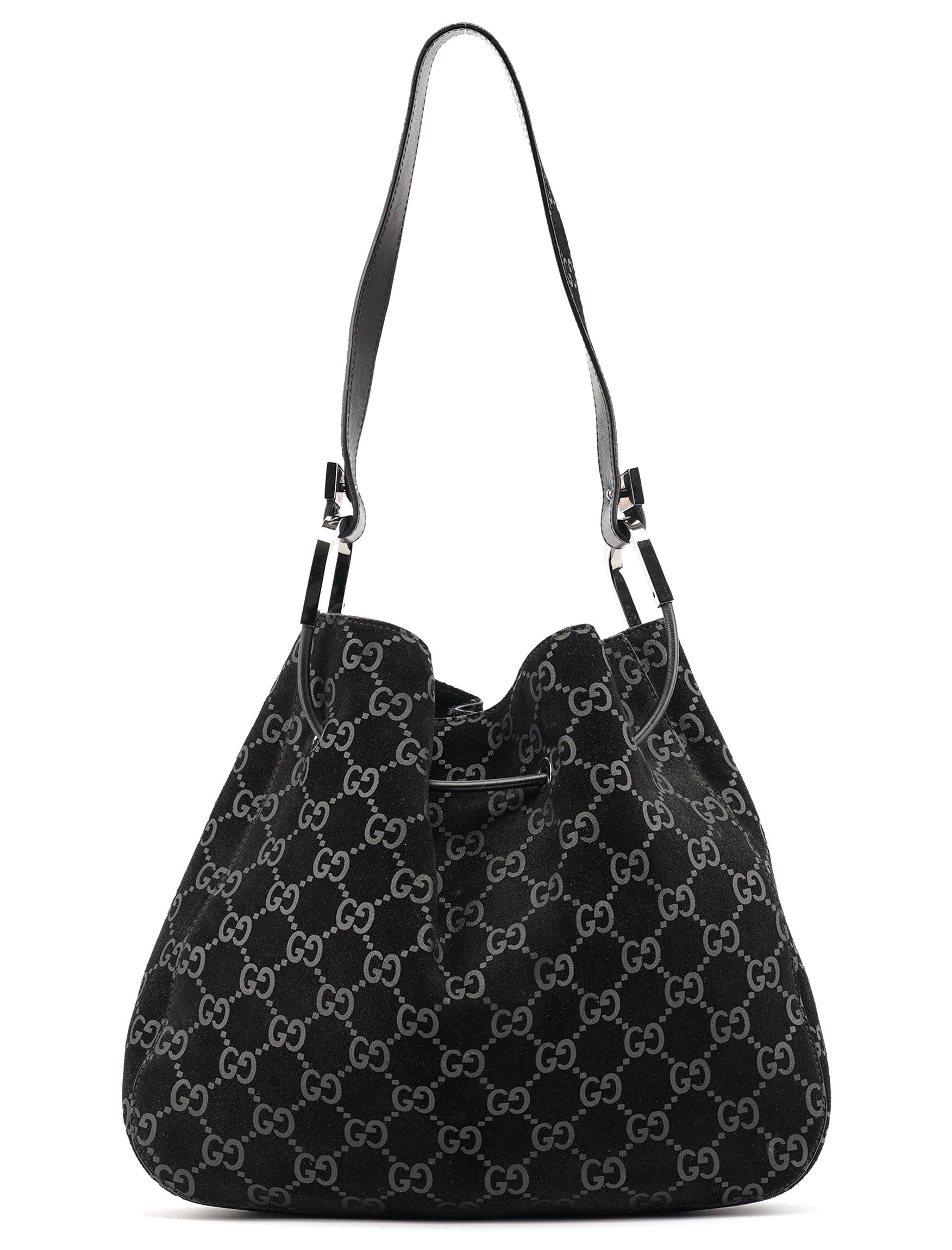 1997 Black GG Suede Drawstring Shoulder Bag