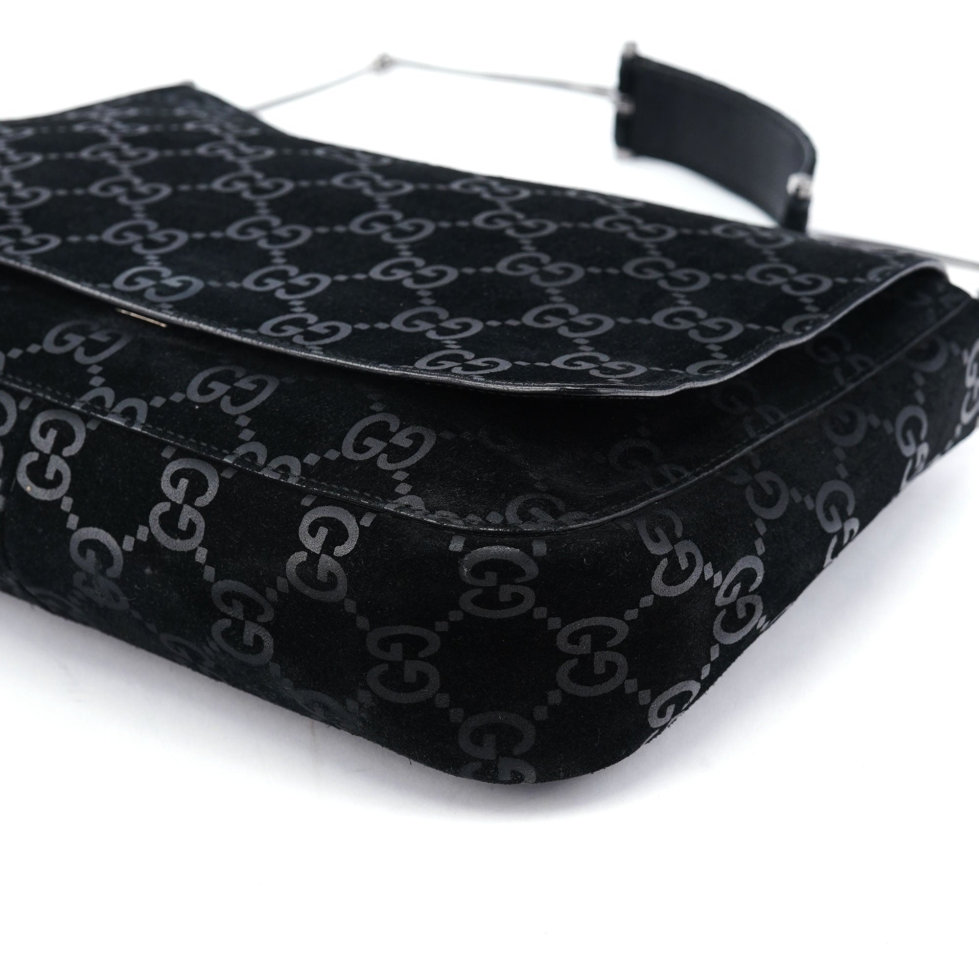 1997 Black GG Suede Horsebit Bag