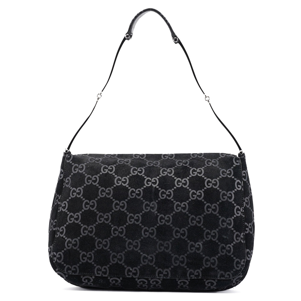 1997 Black GG Suede Horsebit Bag