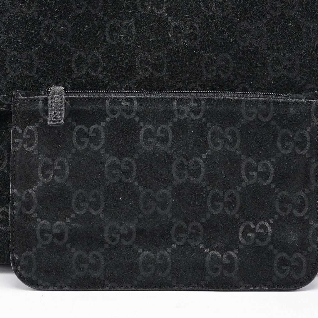 1997 Black GG Suede Horsebit Shoulder Bag