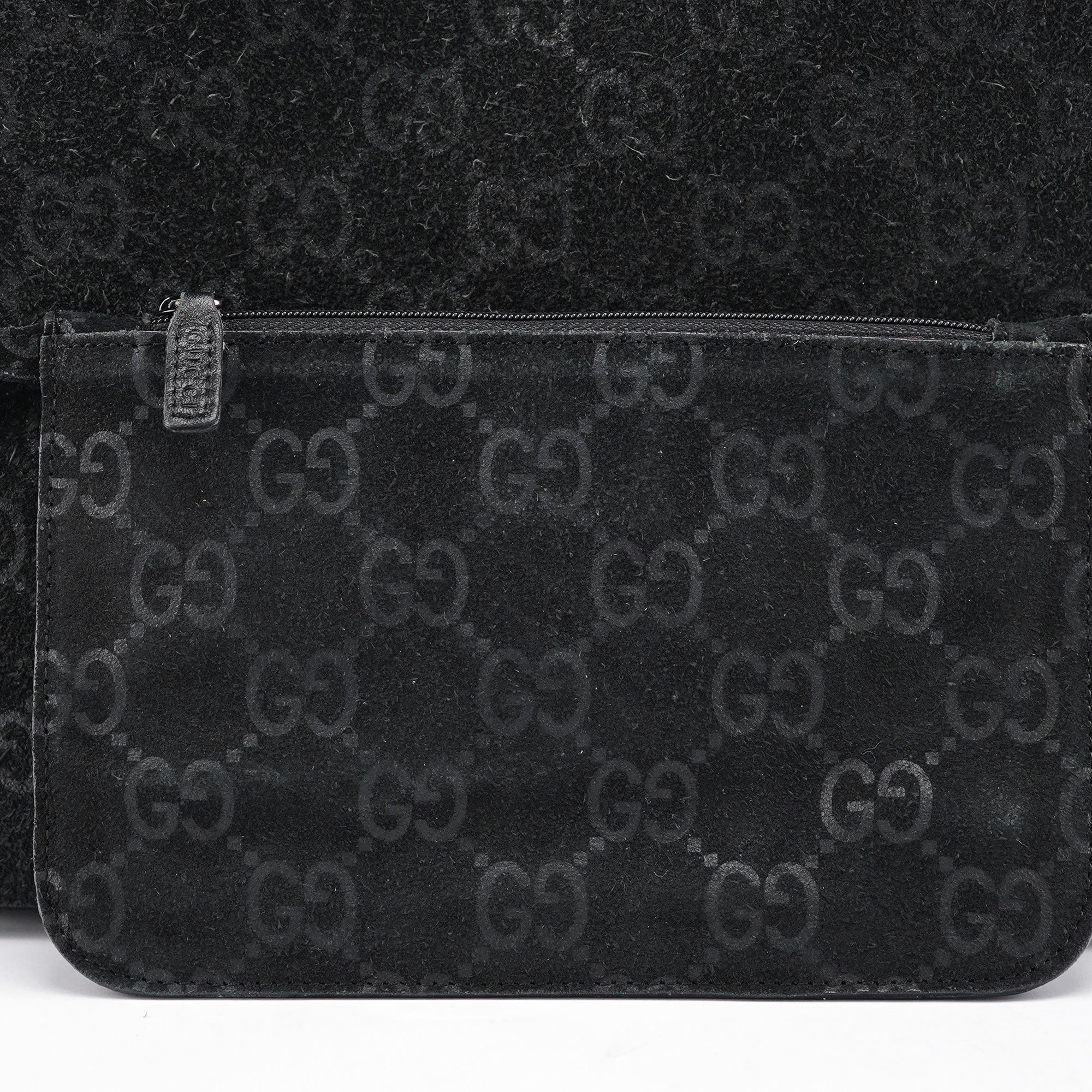 1997 Black GG Suede Horsebit Shoulder Bag