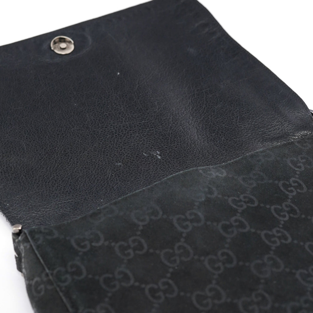 1997 Black GG Suede Horsebit Shoulder Bag