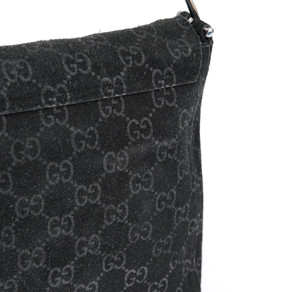 1997 Black GG Suede Horsebit Shoulder Bag