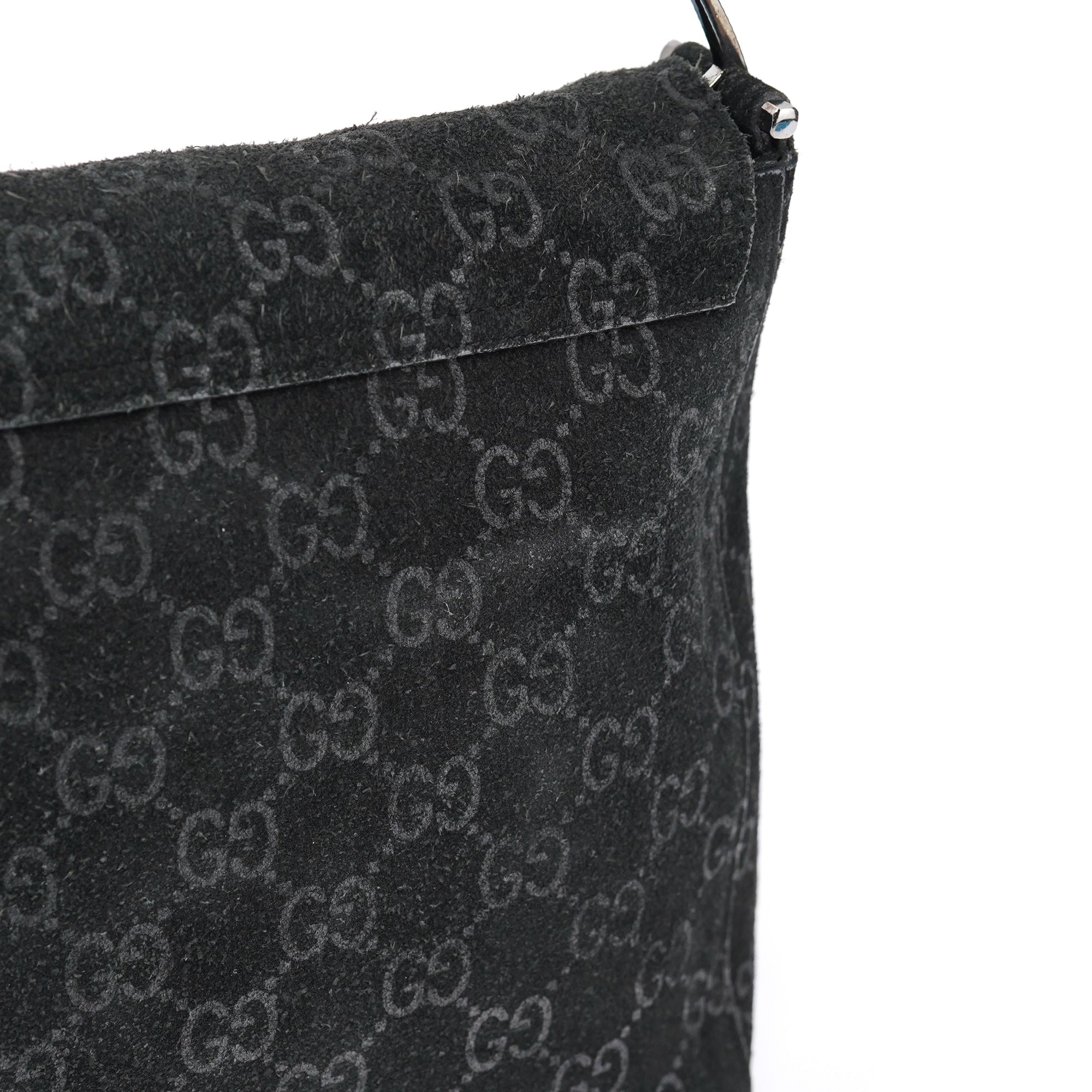 1997 Black GG Suede Horsebit Shoulder Bag