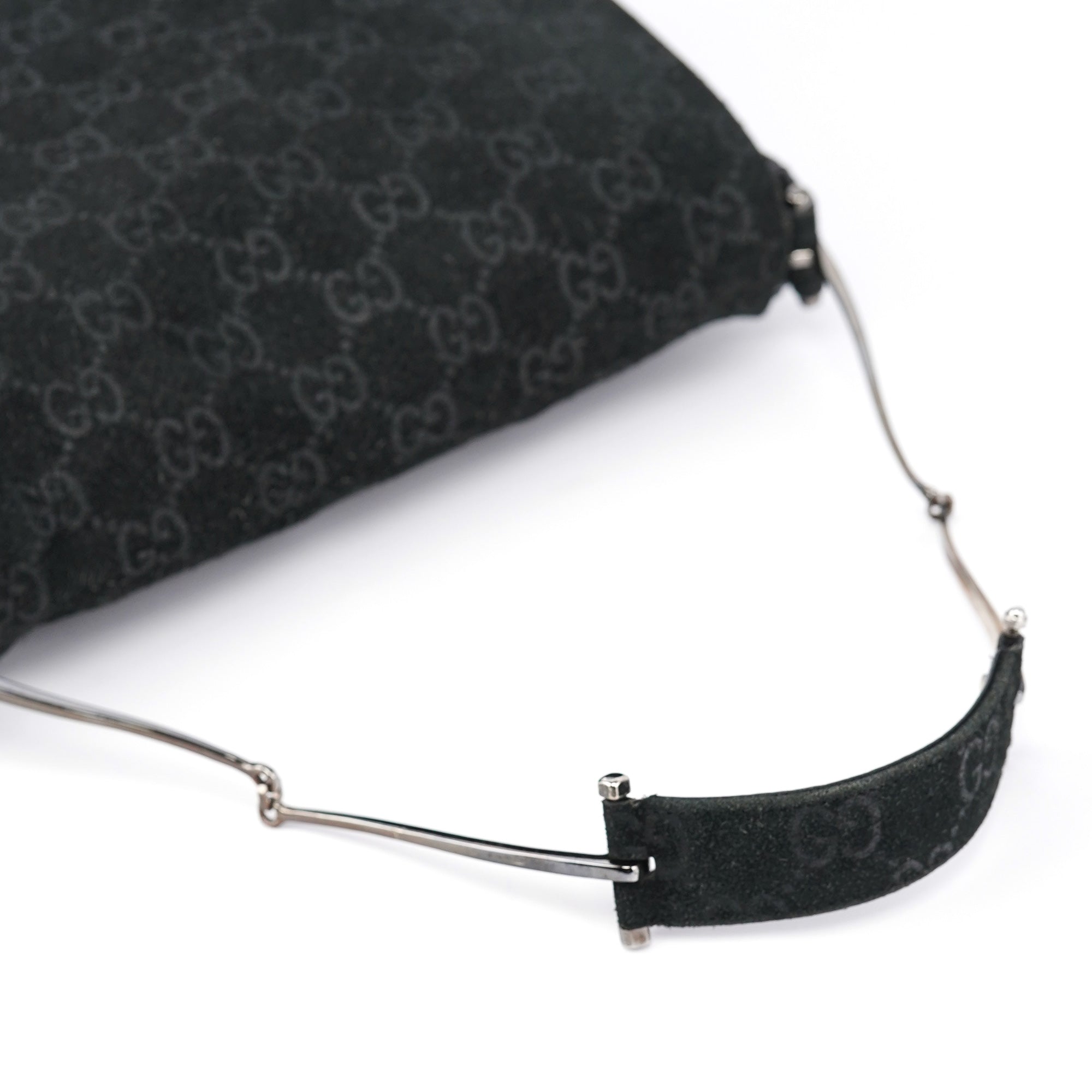 1997 Black GG Suede Horsebit Shoulder Bag
