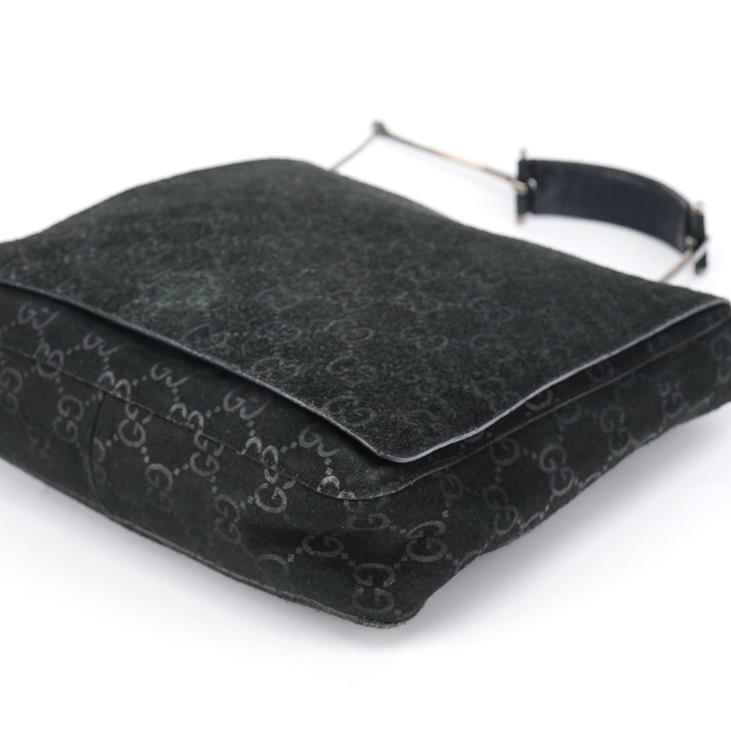 1997 Black GG Suede Horsebit Shoulder Bag