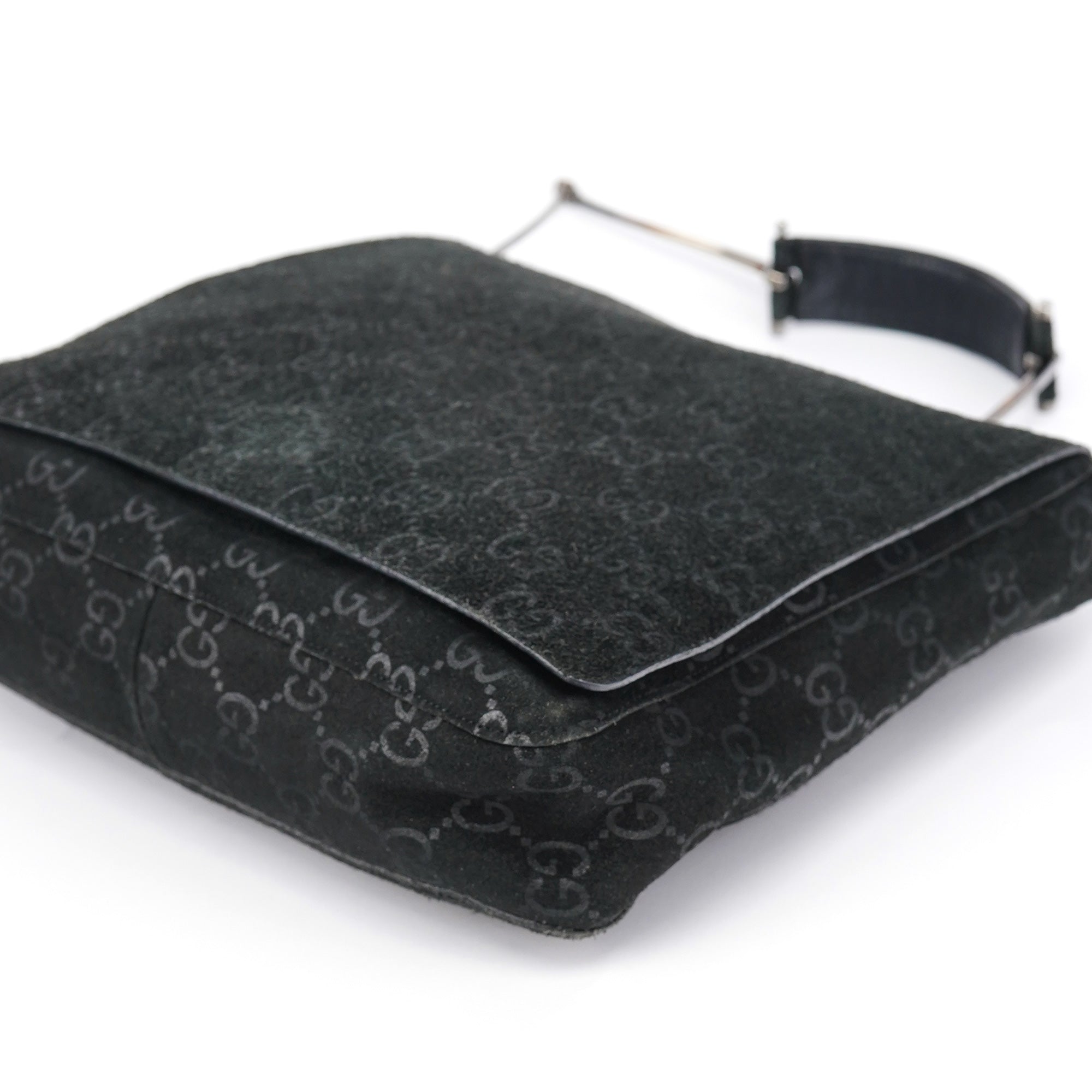 1997 Black GG Suede Horsebit Shoulder Bag