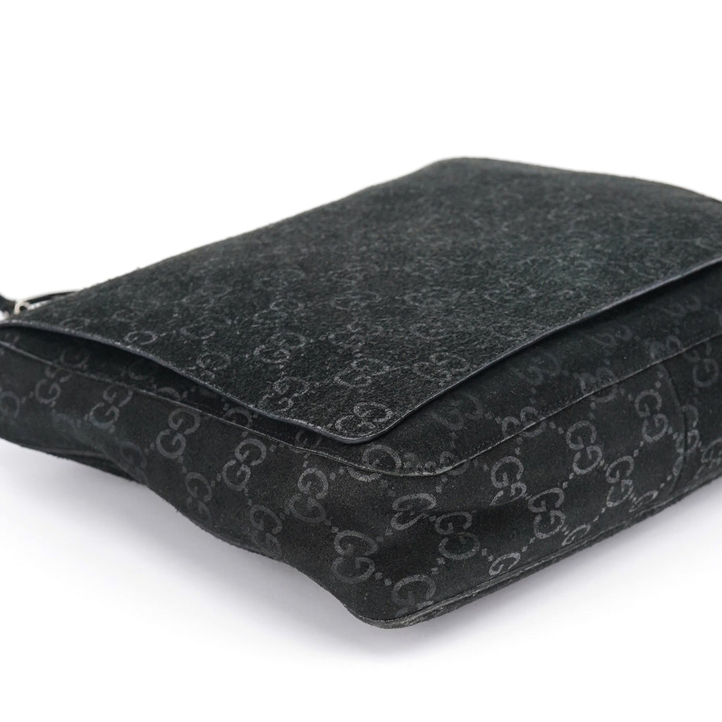 1997 Black GG Suede Horsebit Shoulder Bag