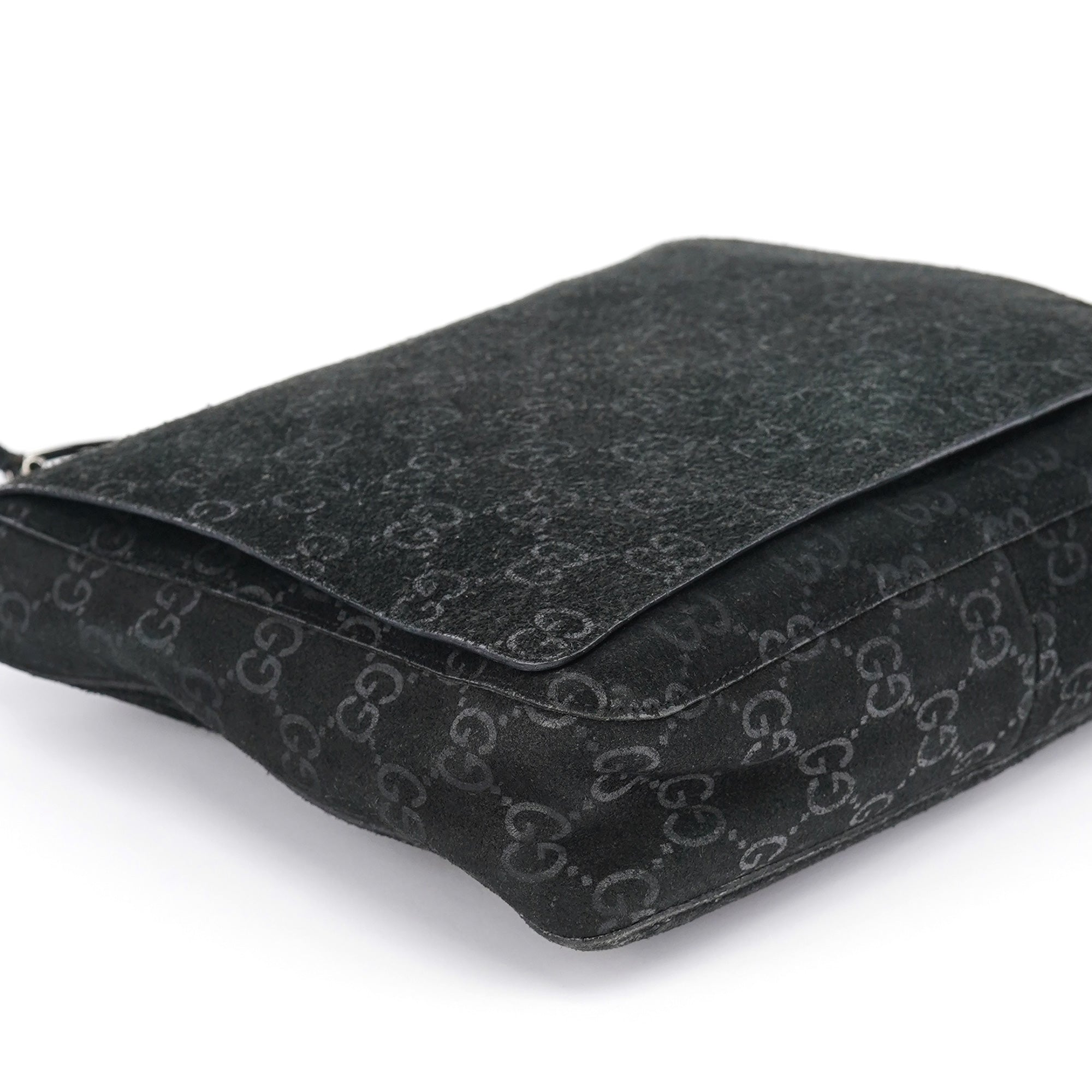 1997 Black GG Suede Horsebit Shoulder Bag