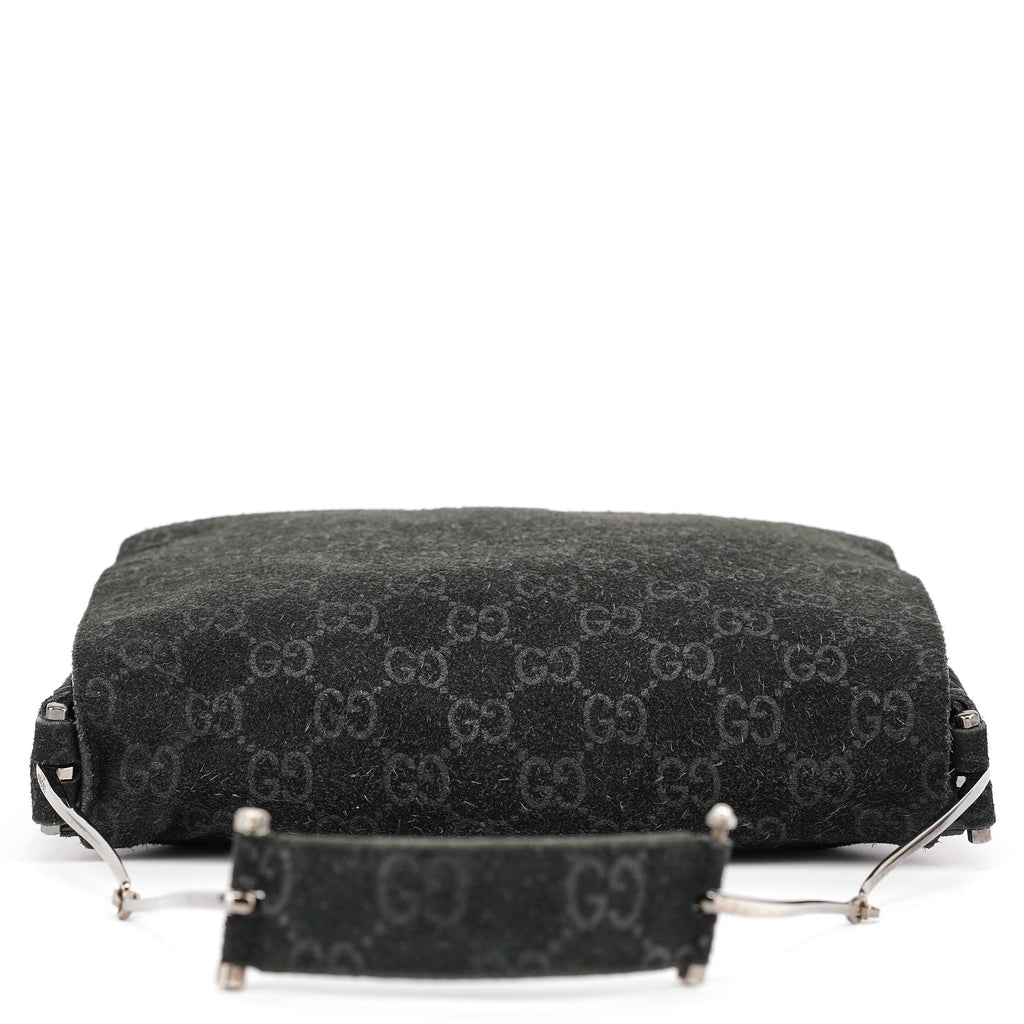 1997 Black GG Suede Horsebit Shoulder Bag