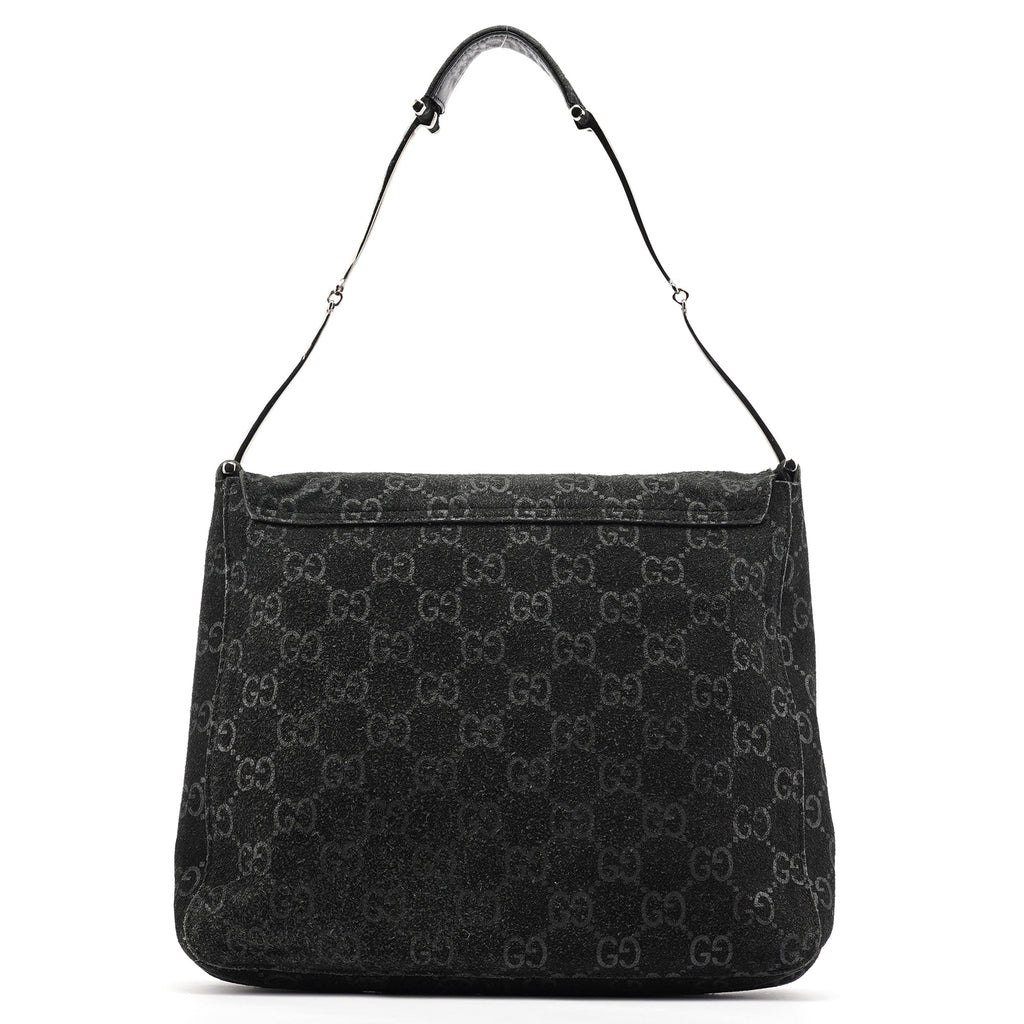 1997 Black GG Suede Horsebit Shoulder Bag