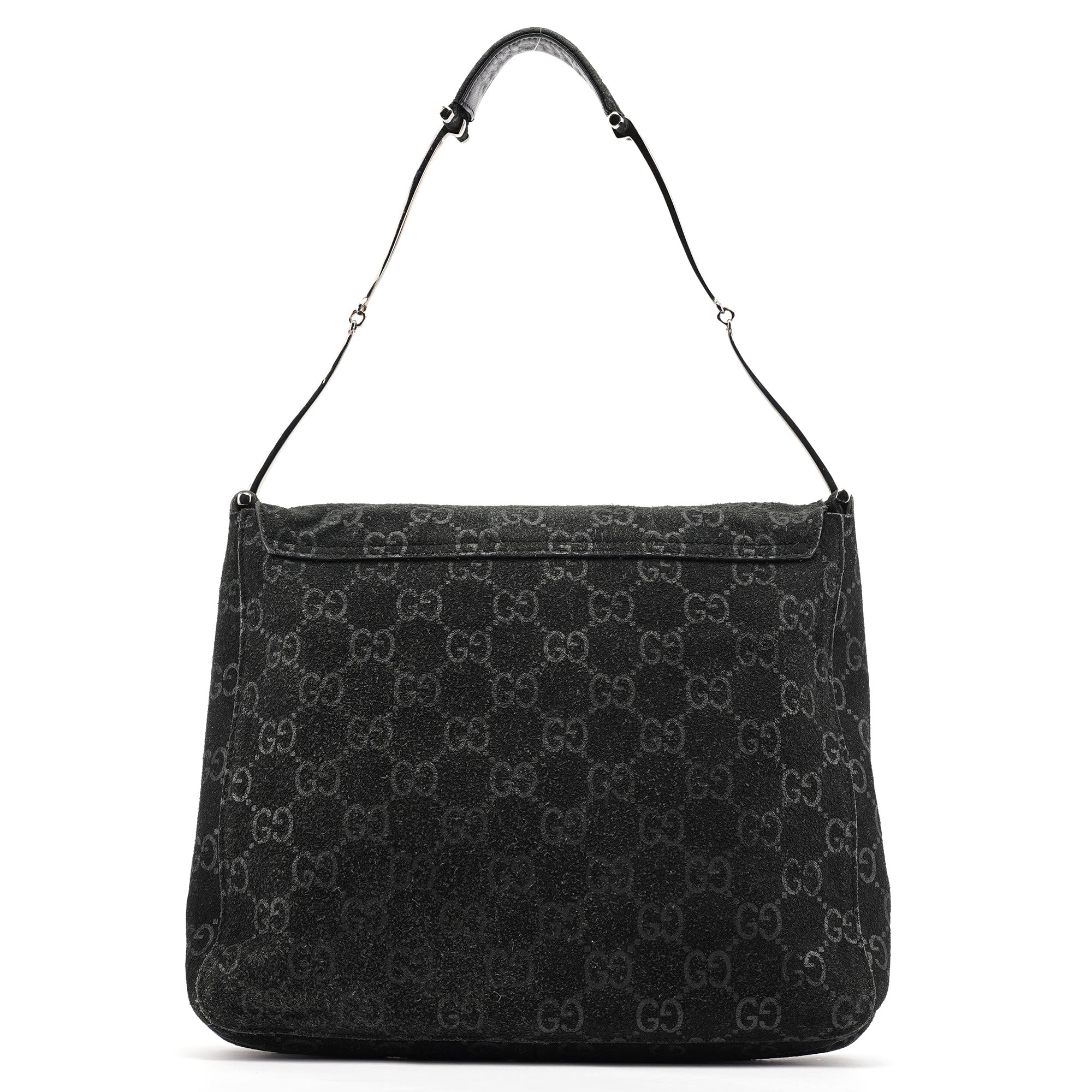 1997 Black GG Suede Horsebit Shoulder Bag