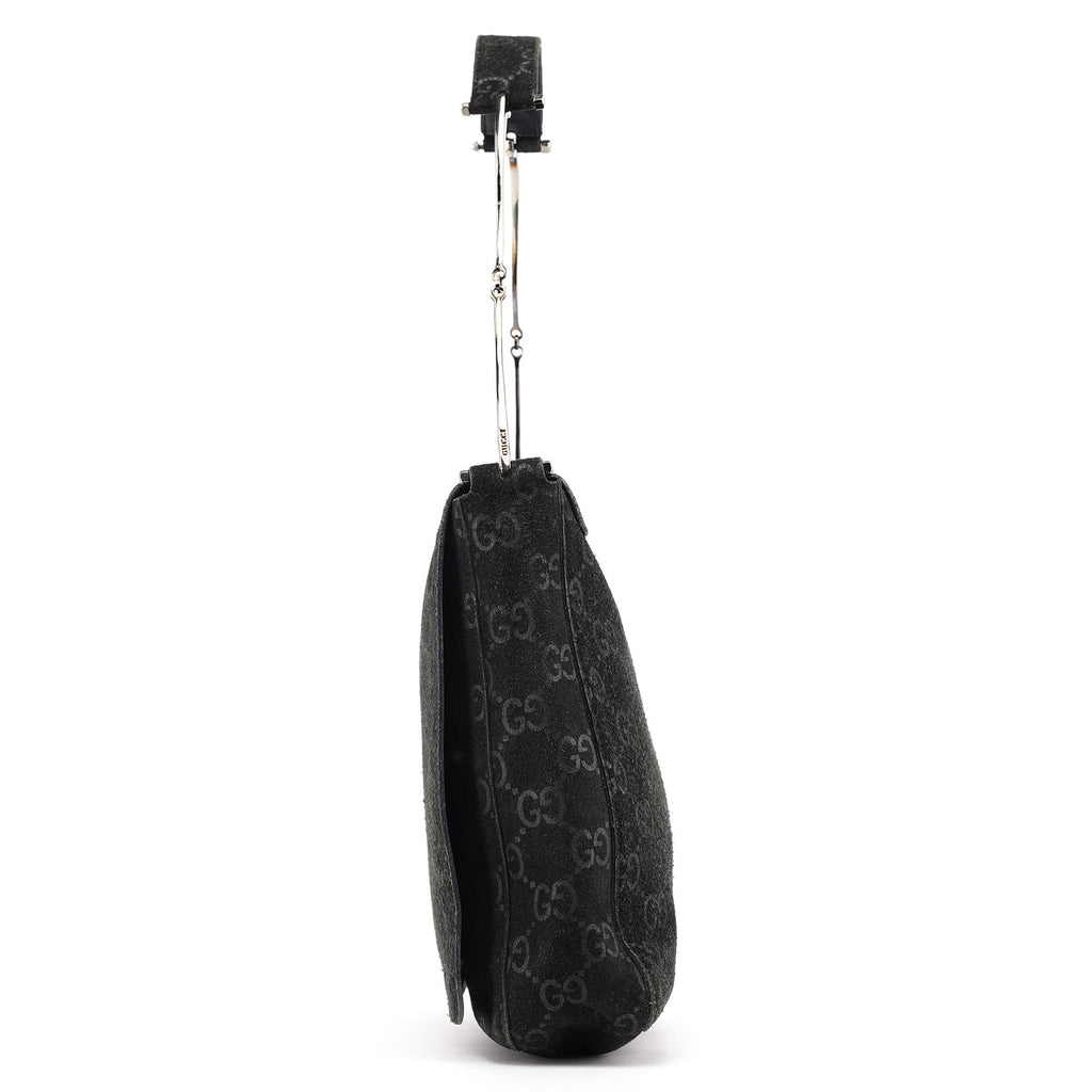1997 Black GG Suede Horsebit Shoulder Bag