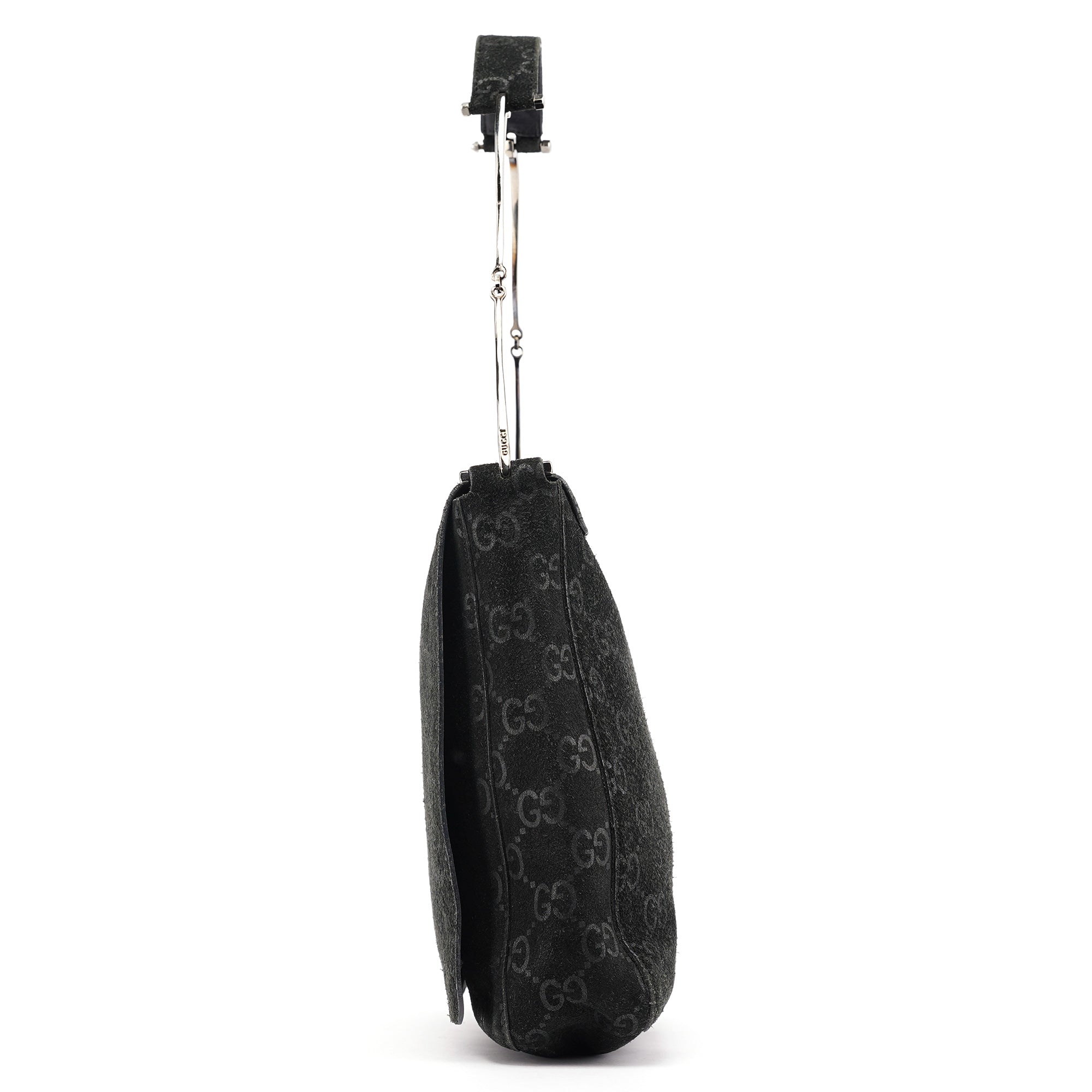 1997 Black GG Suede Horsebit Shoulder Bag