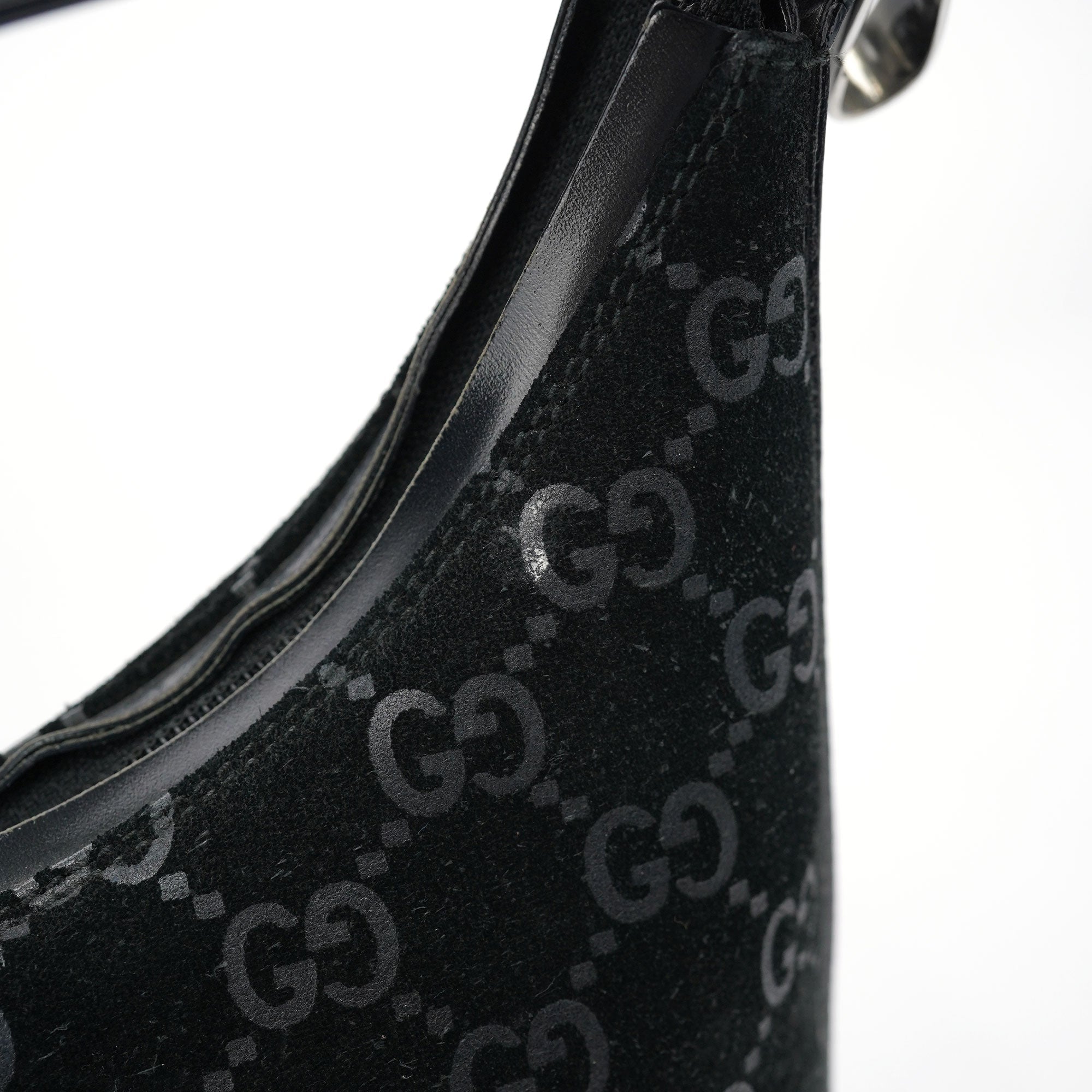 1997 Black GG Suede Shoulder Bag