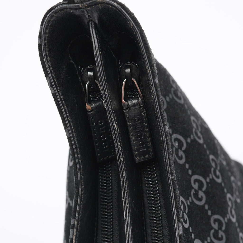 1997 Black GG Suede Shoulder Bag