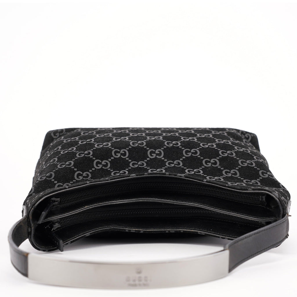 1997 Black GG Suede Shoulder Bag