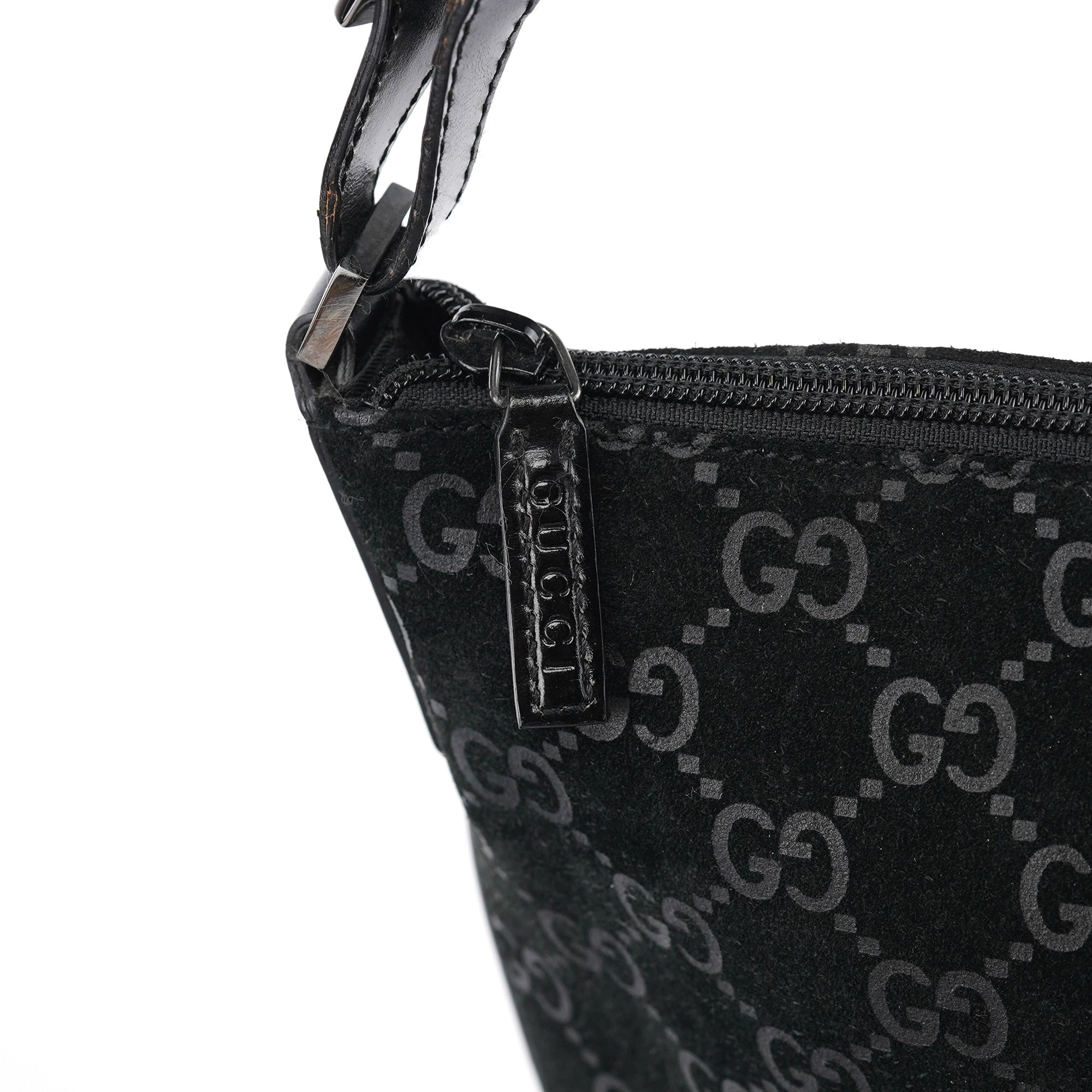 1997 Black GG Suede Shoulder Bag