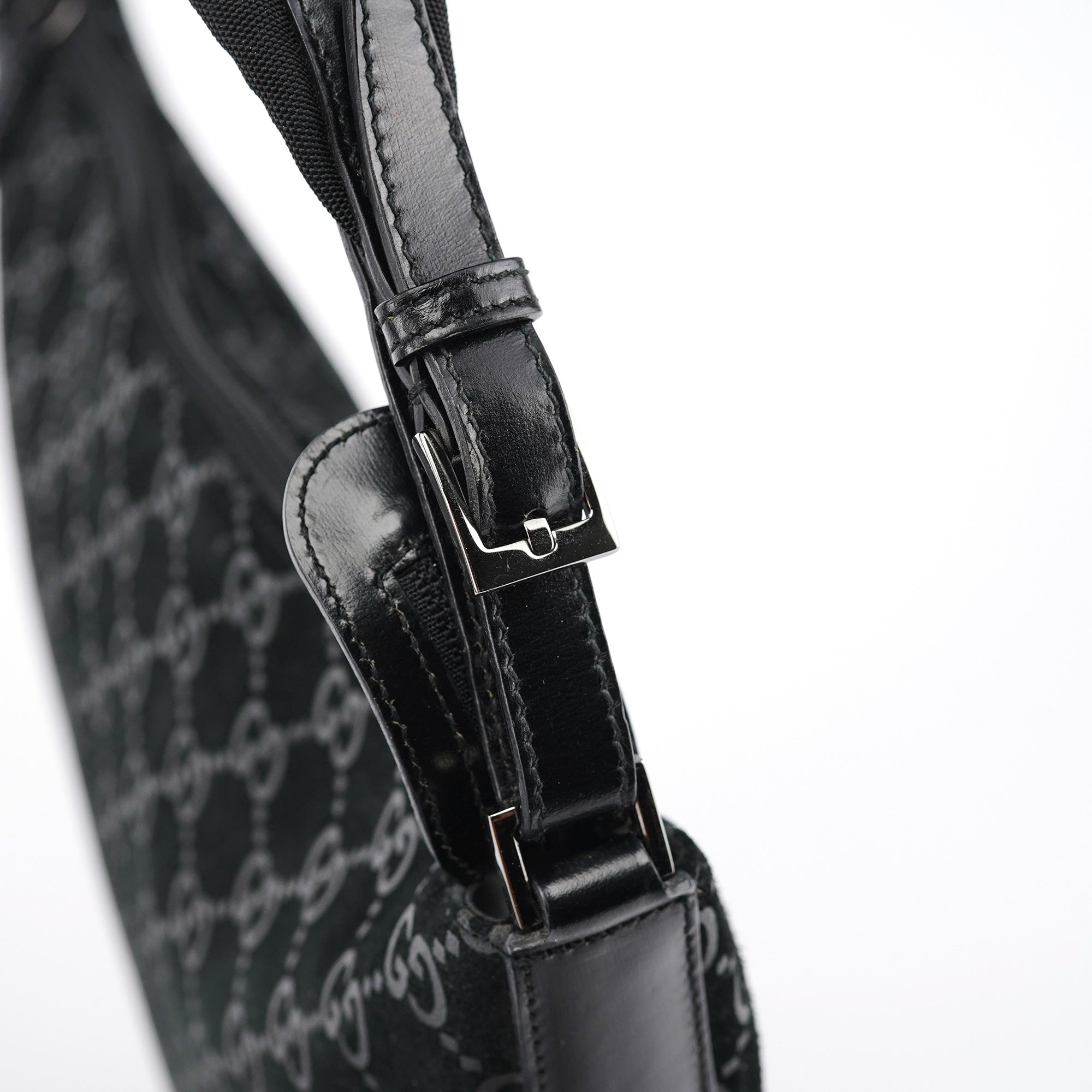 1997 Black GG Suede Shoulder Bag