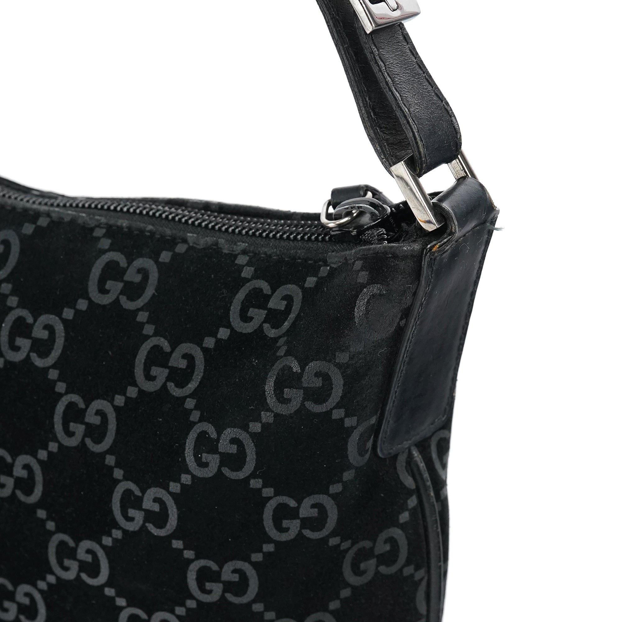 1997 Black GG Suede Shoulder Bag