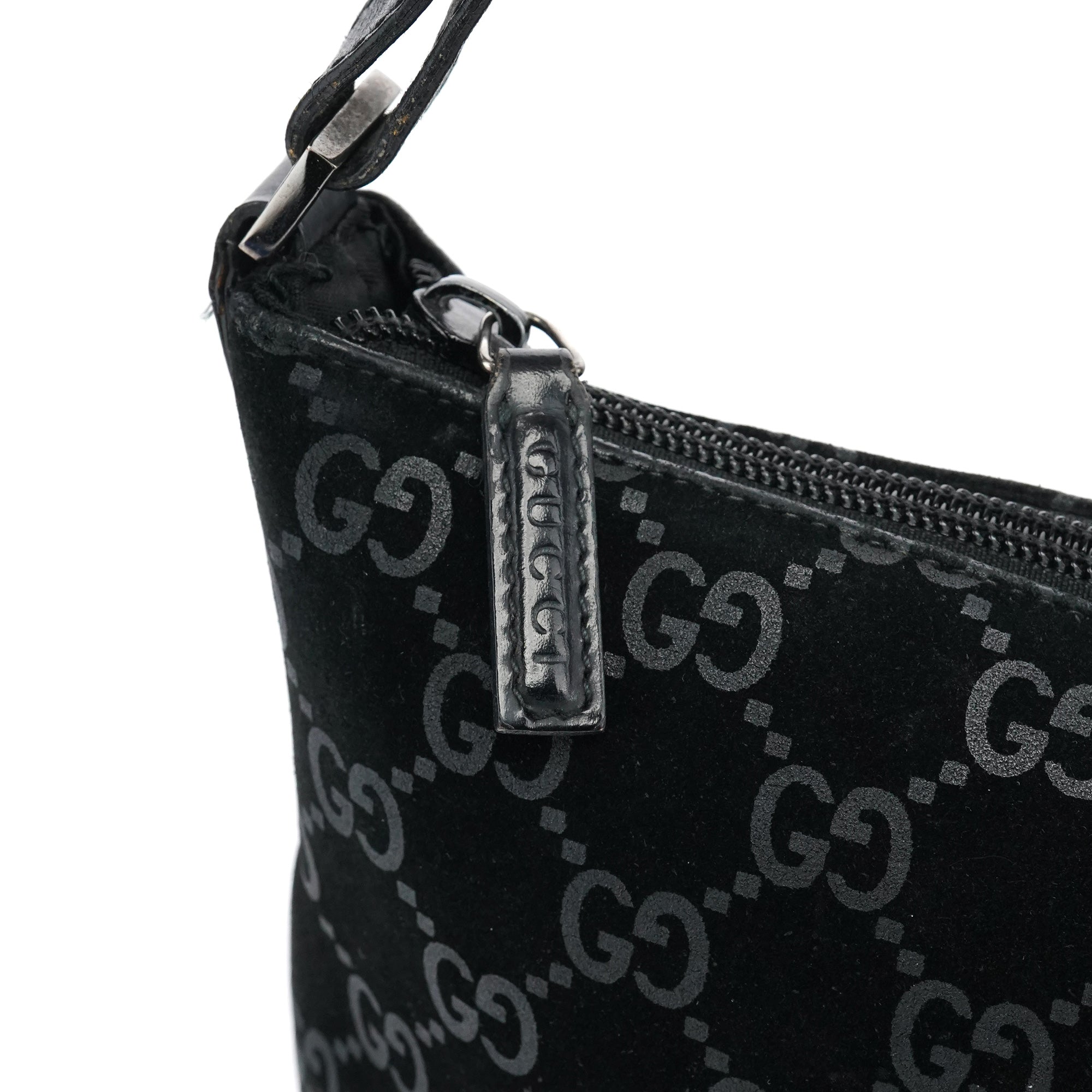 1997 Black GG Suede Shoulder Bag