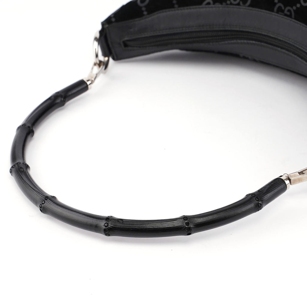 1997 Black Suede GG Bamboo Shoulder Bag