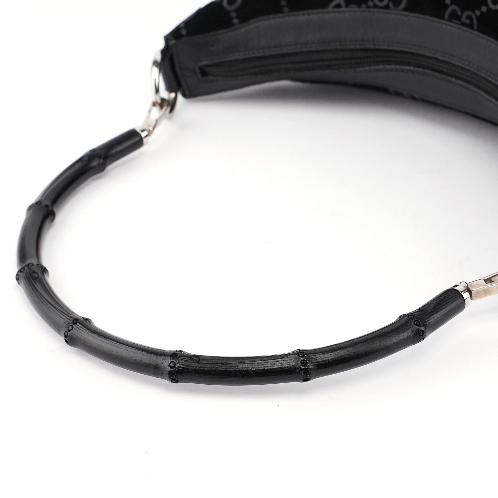 1997 Black Suede GG Bamboo Shoulder Bag