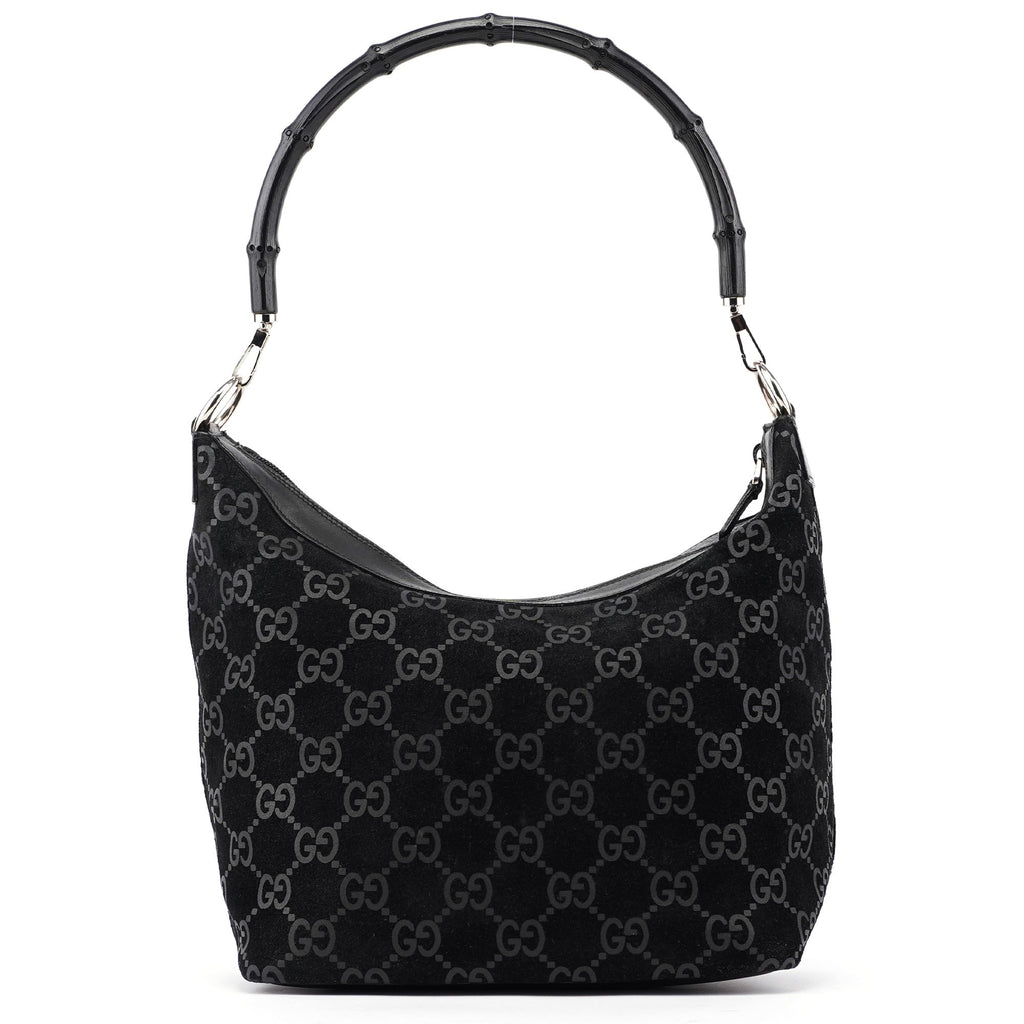 1997 Black Suede GG Bamboo Shoulder Bag