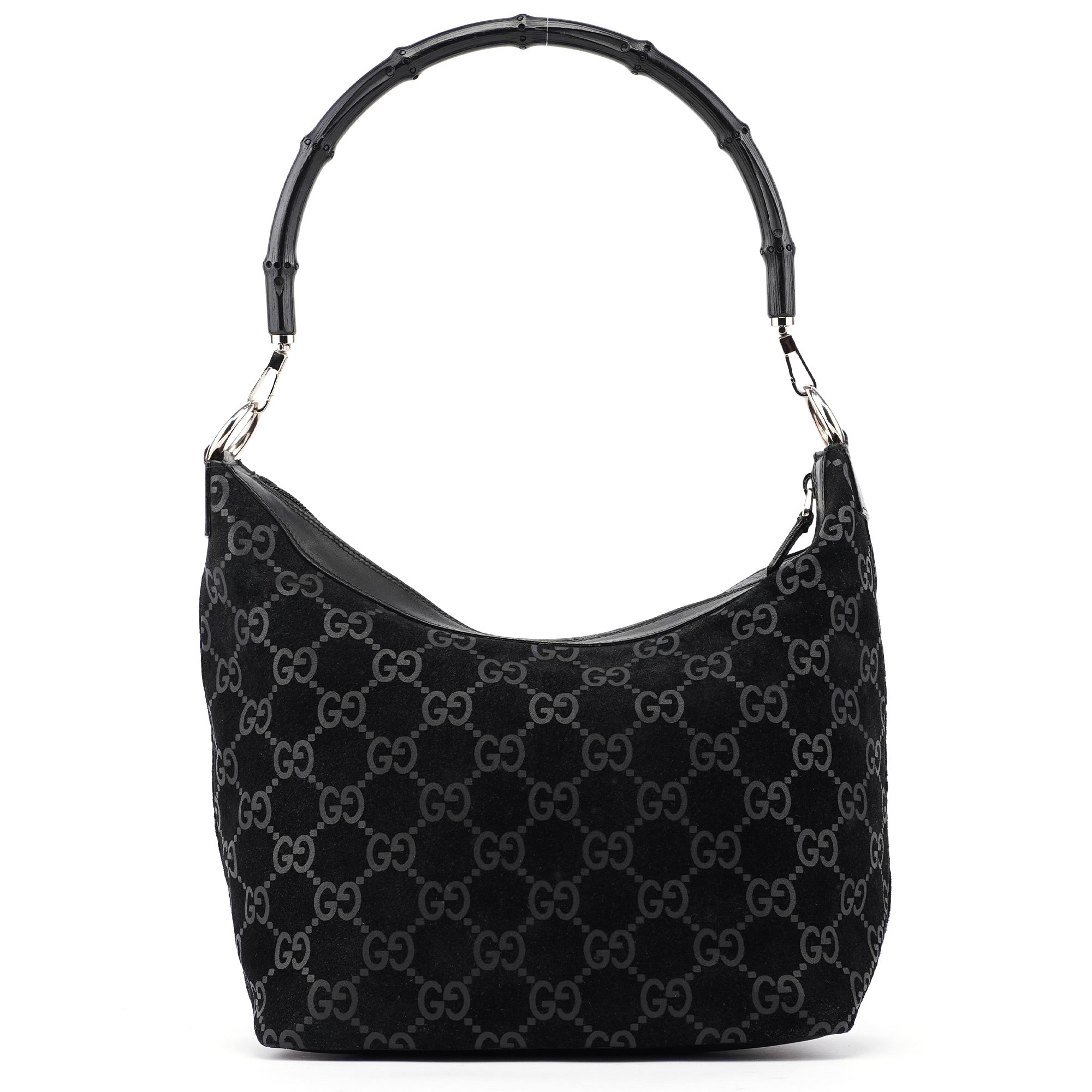 1997 Black Suede GG Bamboo Shoulder Bag