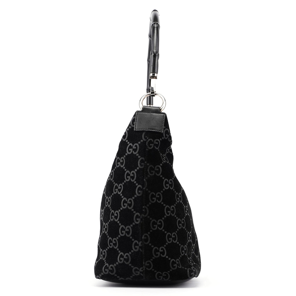 1997 Black Suede GG Bamboo Shoulder Bag