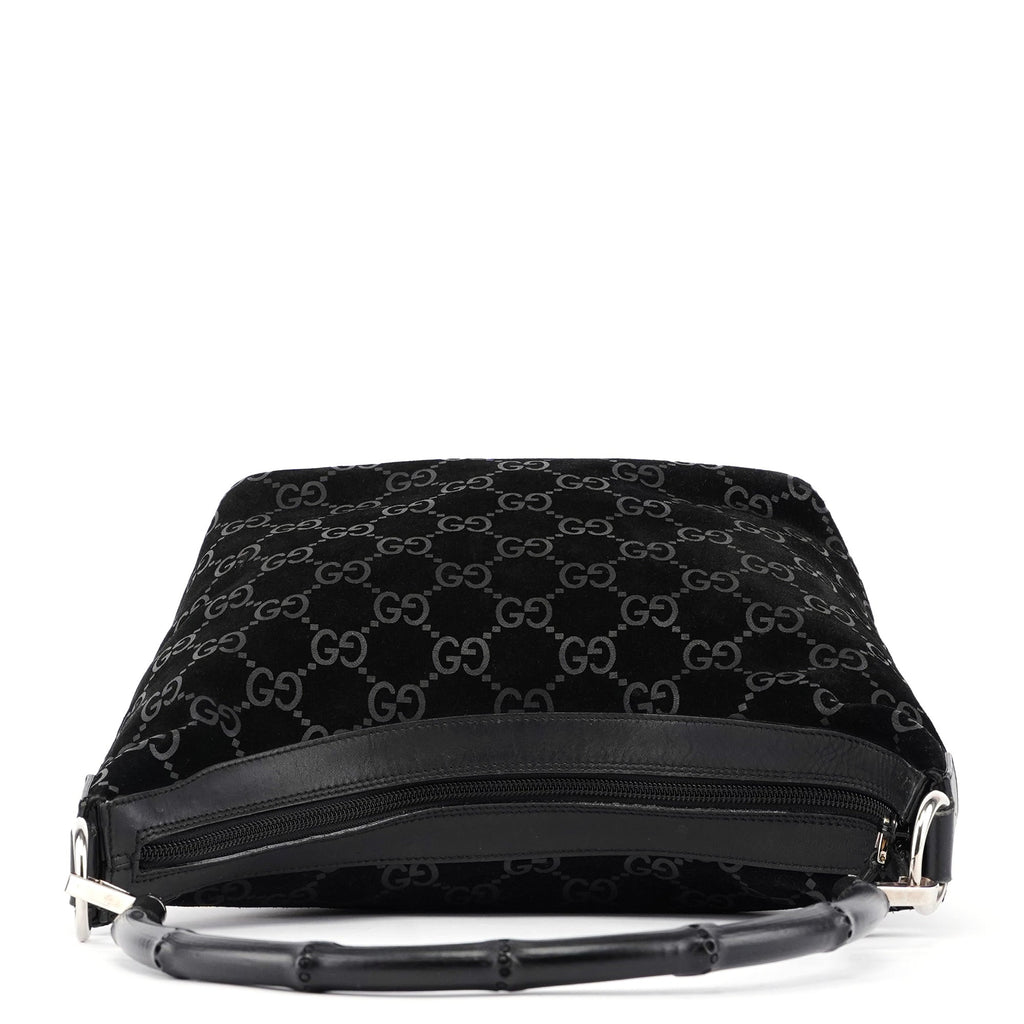 1997 Black Suede GG Bamboo Shoulder Bag