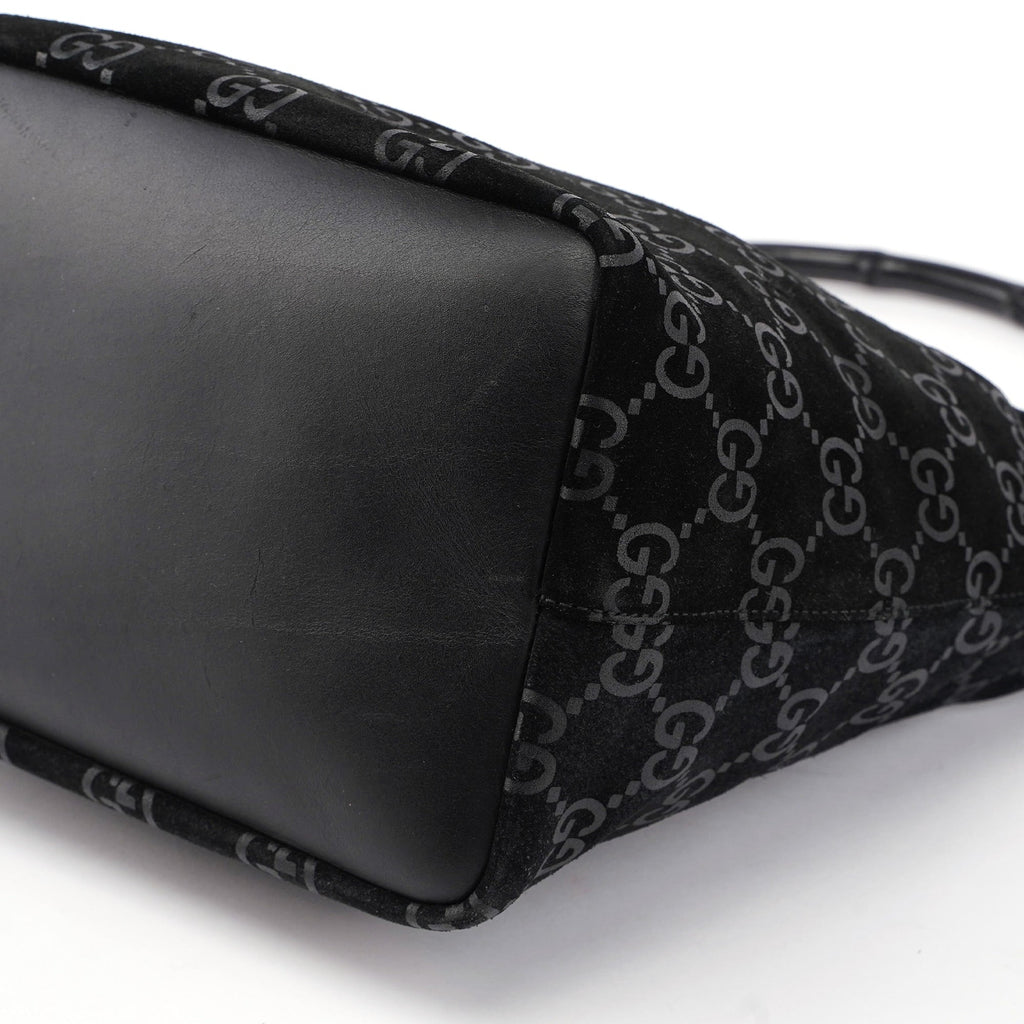 1997 Black Suede GG Bamboo Shoulder Bag