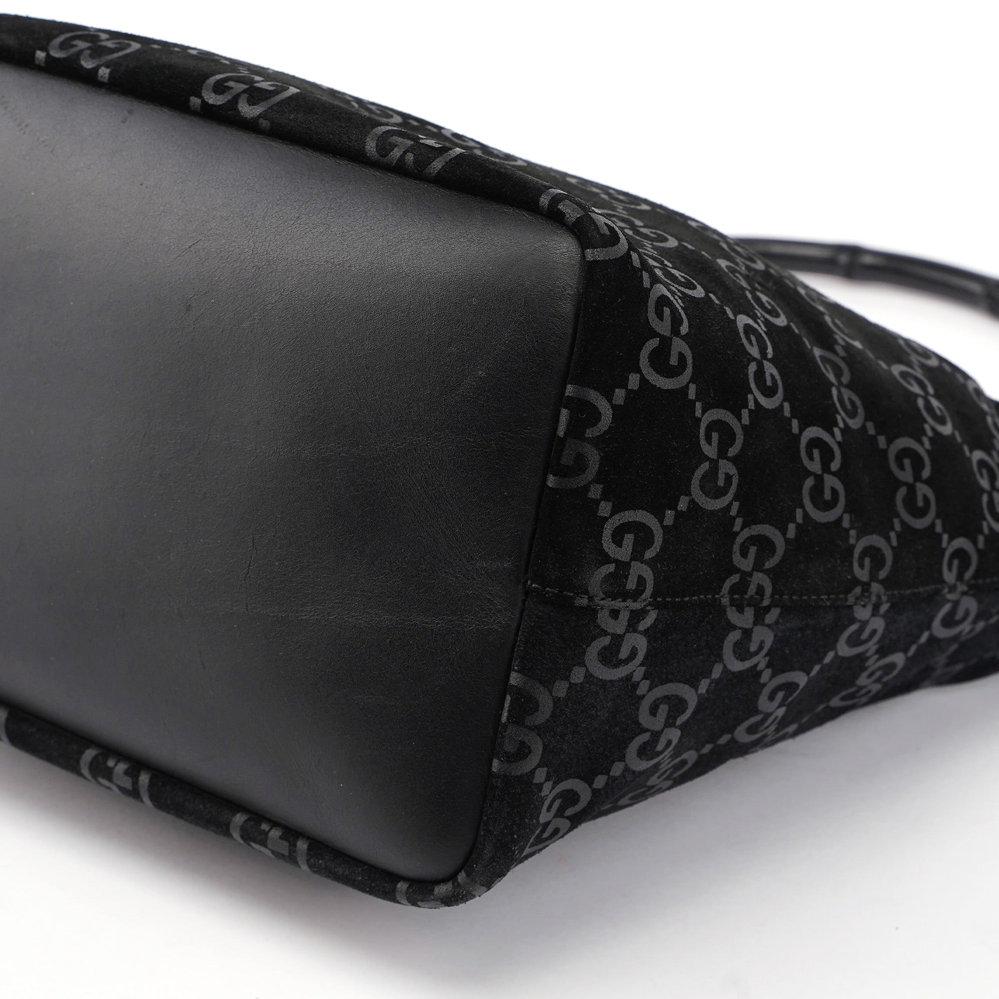 1997 Black Suede GG Bamboo Shoulder Bag