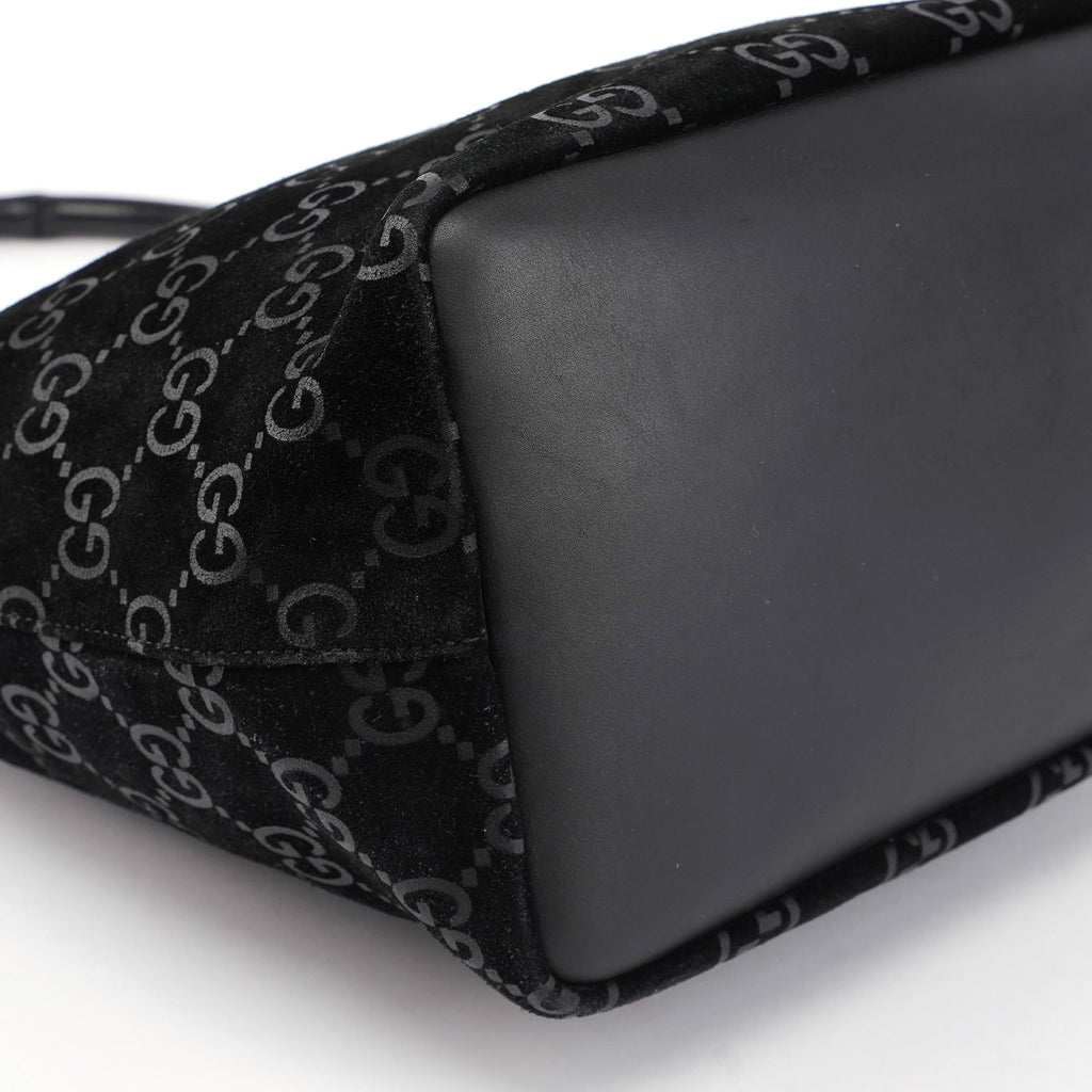 1997 Black Suede GG Bamboo Shoulder Bag