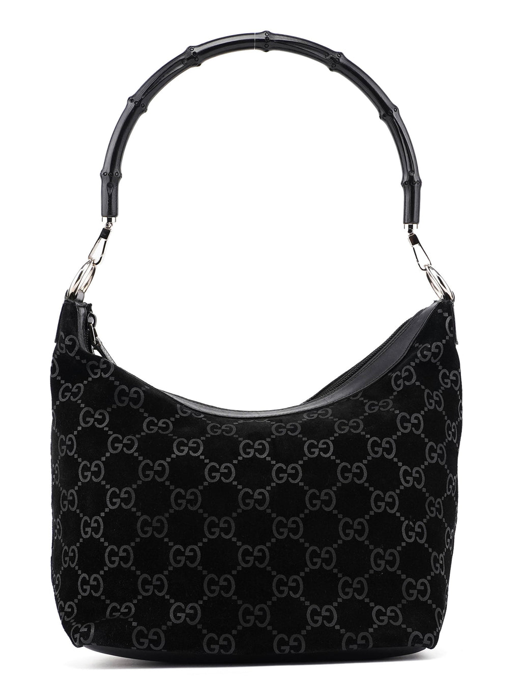 1997 Black Suede GG Bamboo Shoulder Bag
