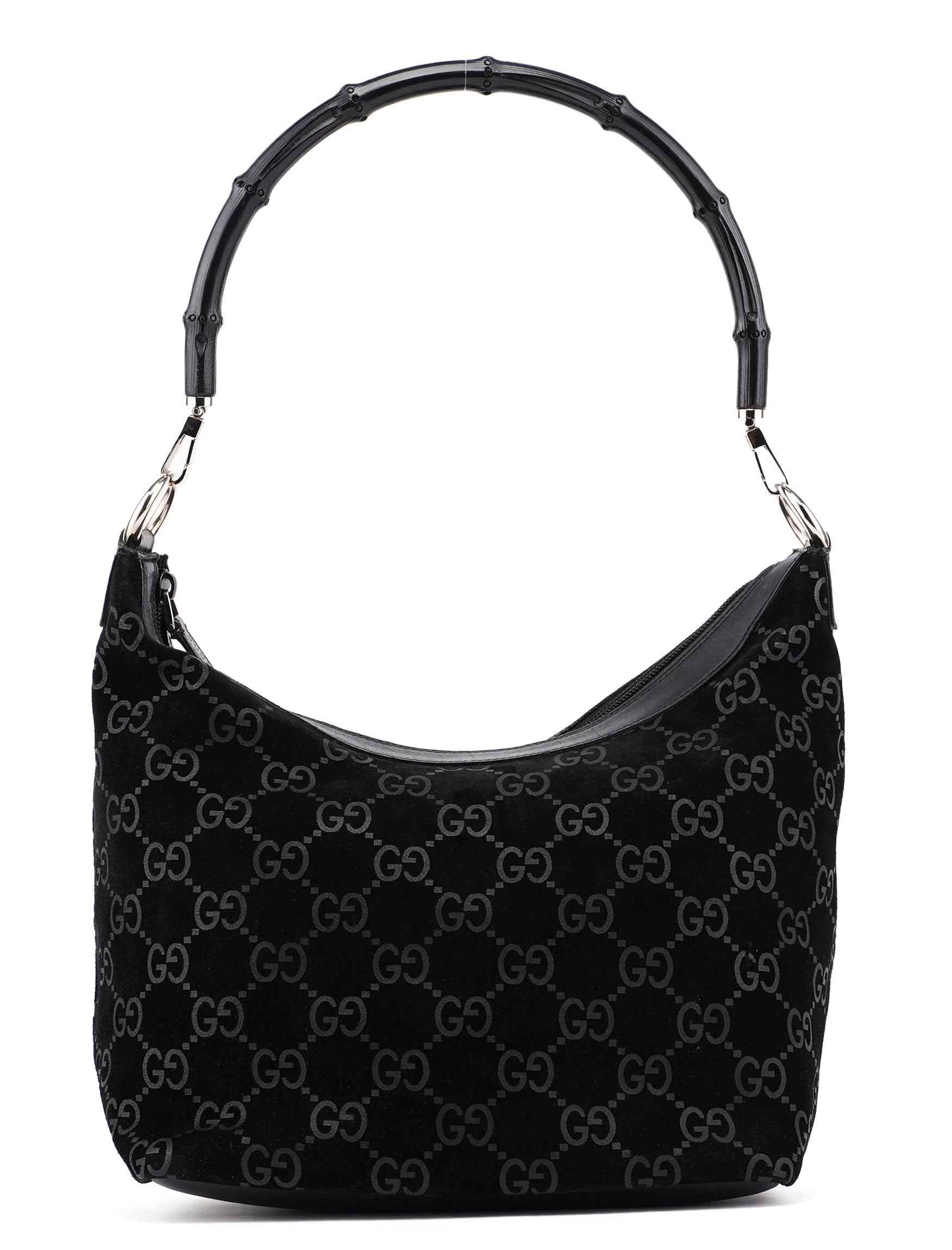 1997 Black Suede GG Bamboo Shoulder Bag