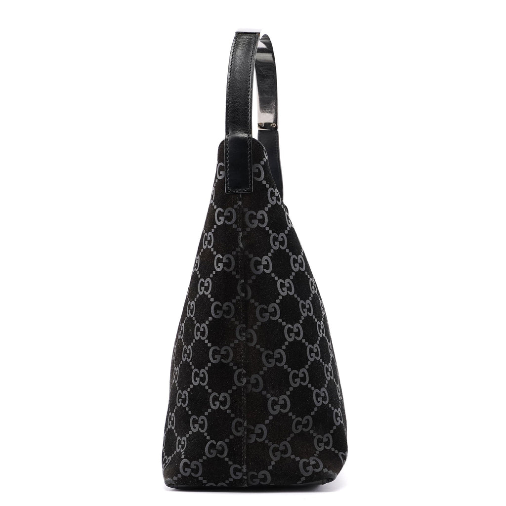 1997 Black Suede GG Hobo Shoulder Bag