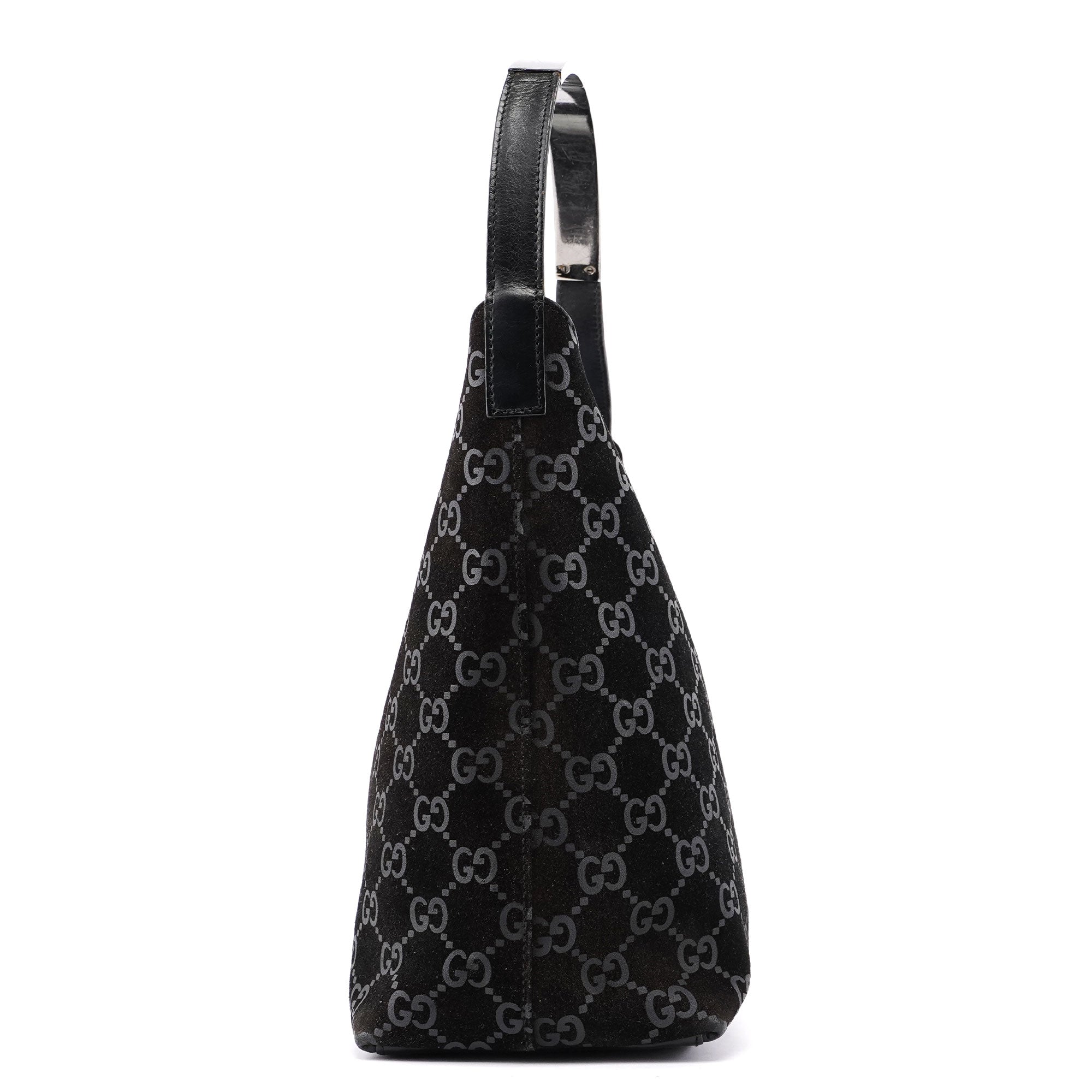 1997 Black Suede GG Hobo Shoulder Bag