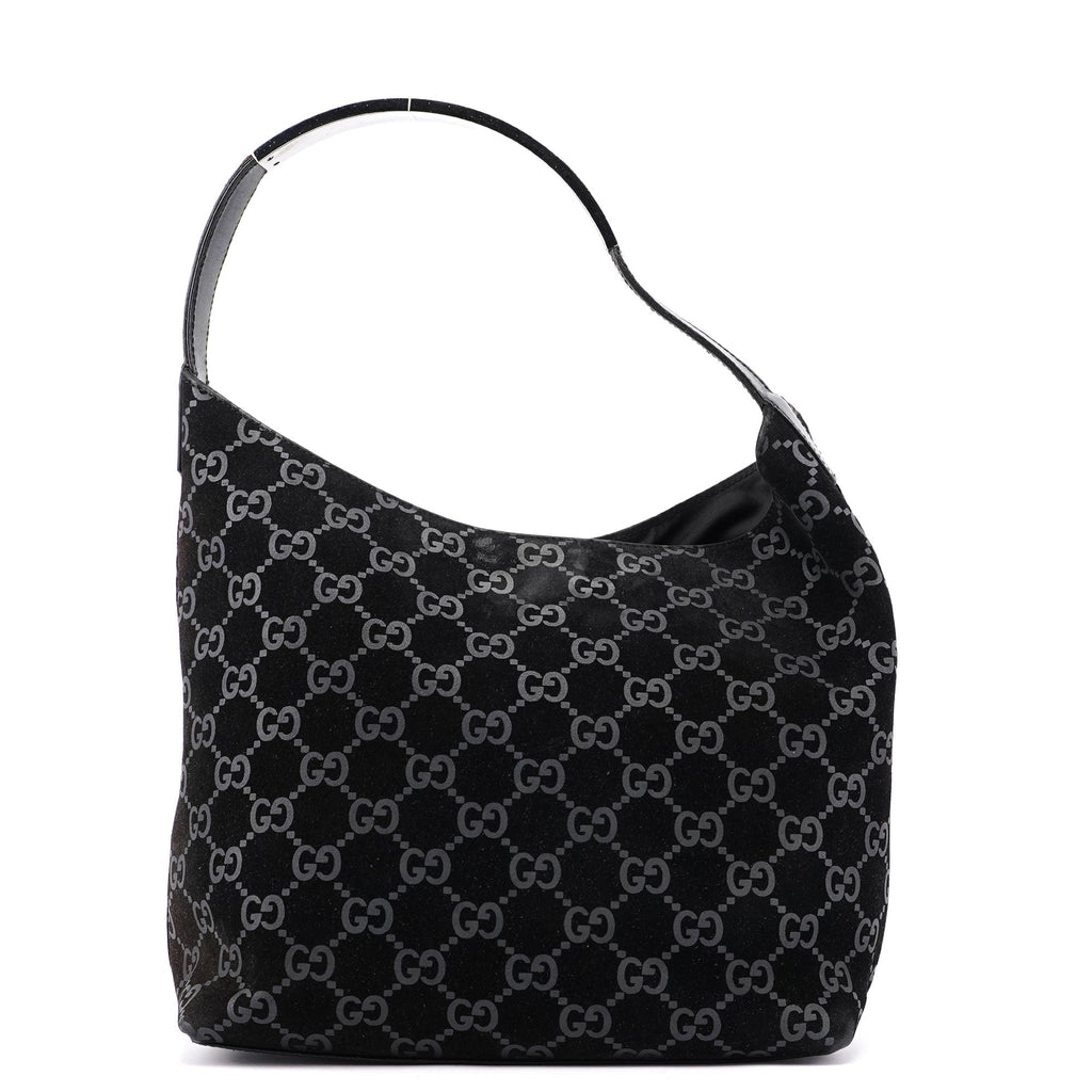 1997 Black Suede GG Hobo Shoulder Bag