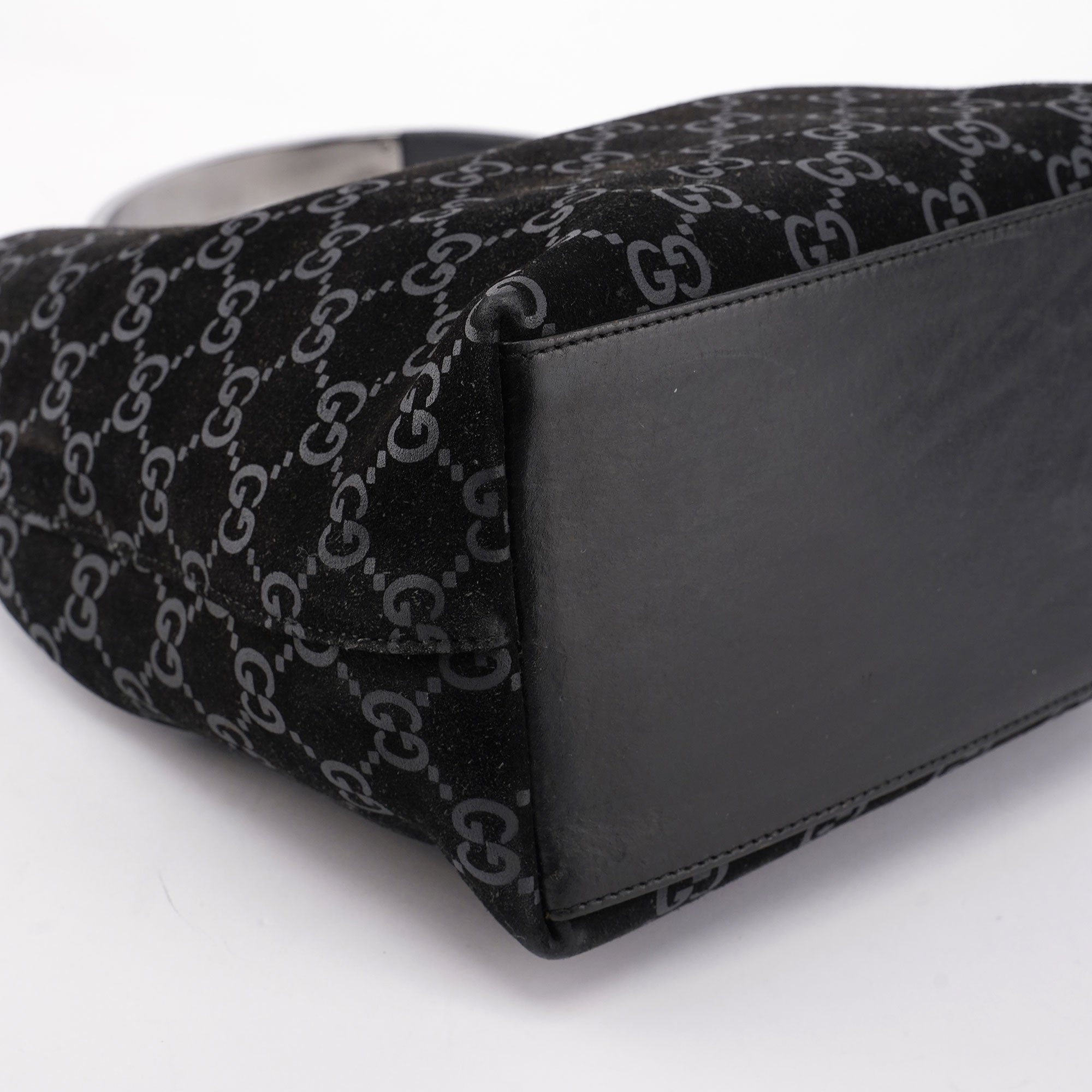 1997 Black Suede GG Hobo Shoulder Bag