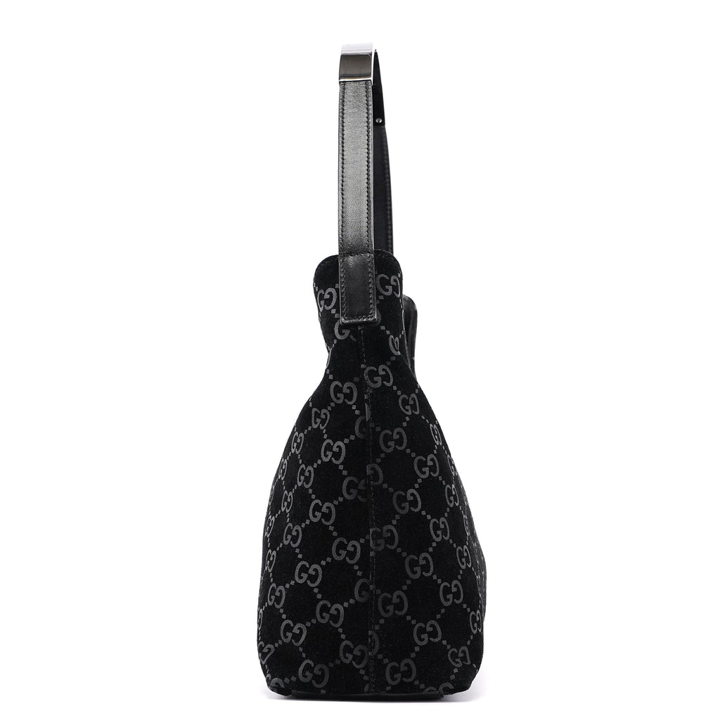 1997 Black Suede GG Hobo Shoulder Bag
