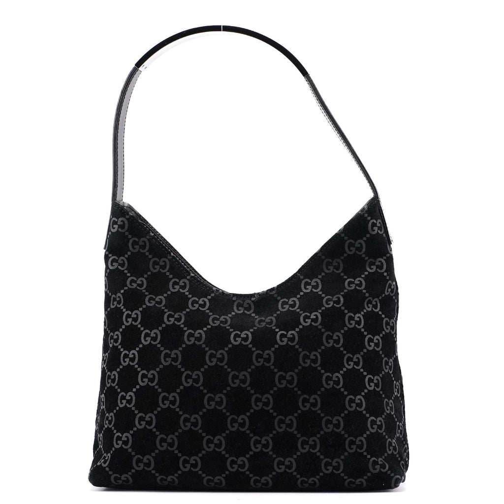 1997 Black Suede GG Hobo Shoulder Bag