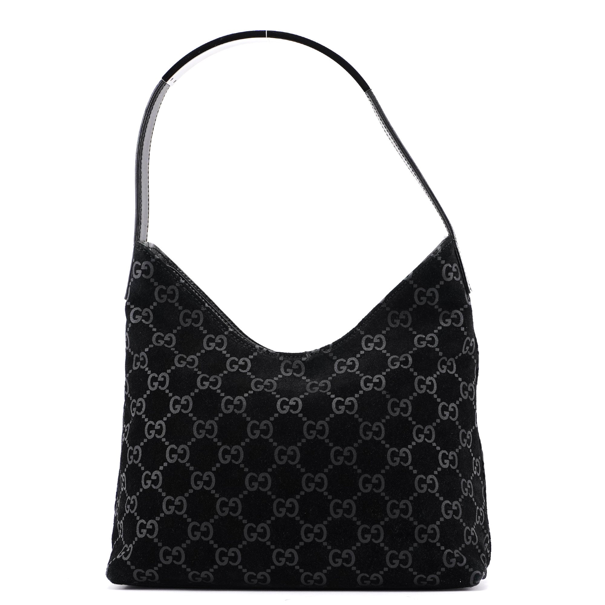 1997 Black Suede GG Hobo Shoulder Bag